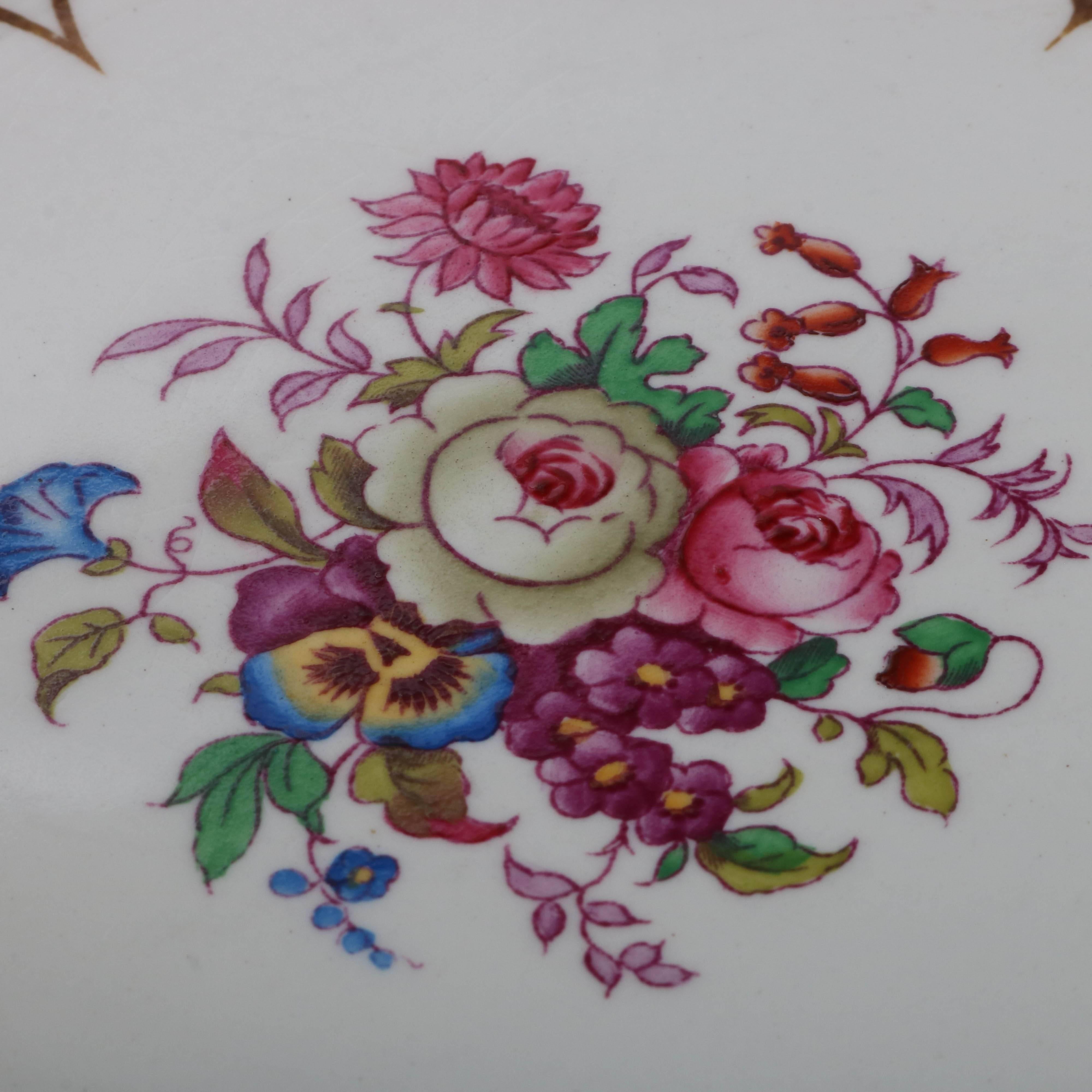 Set of 12 English Royal Cauldron Porcelain Dinner Plates, Floral and Gilt 1