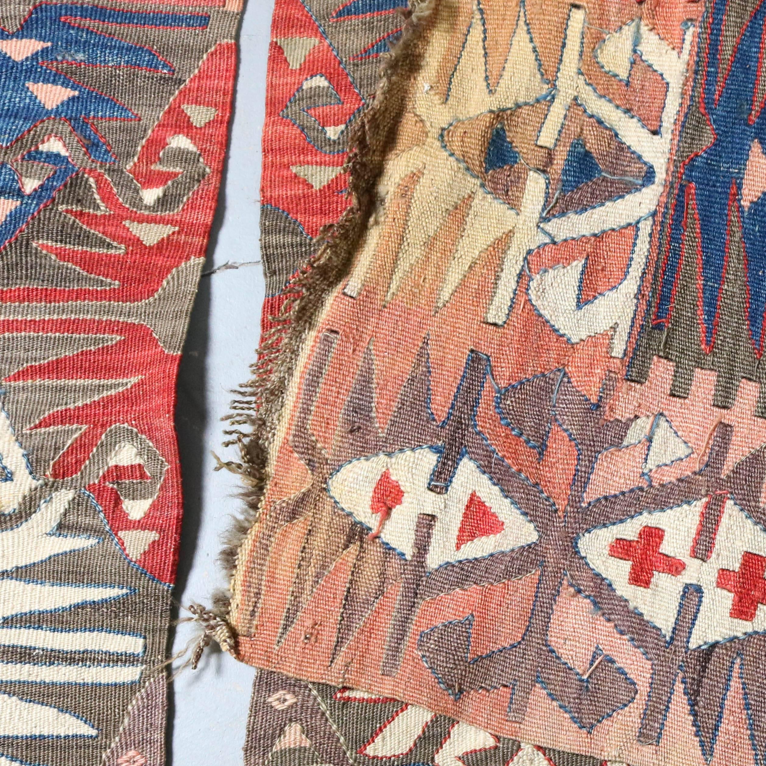 Antique Kilim Flat-Weave Long Tribal Oriental Rug 'Two Panels' 1