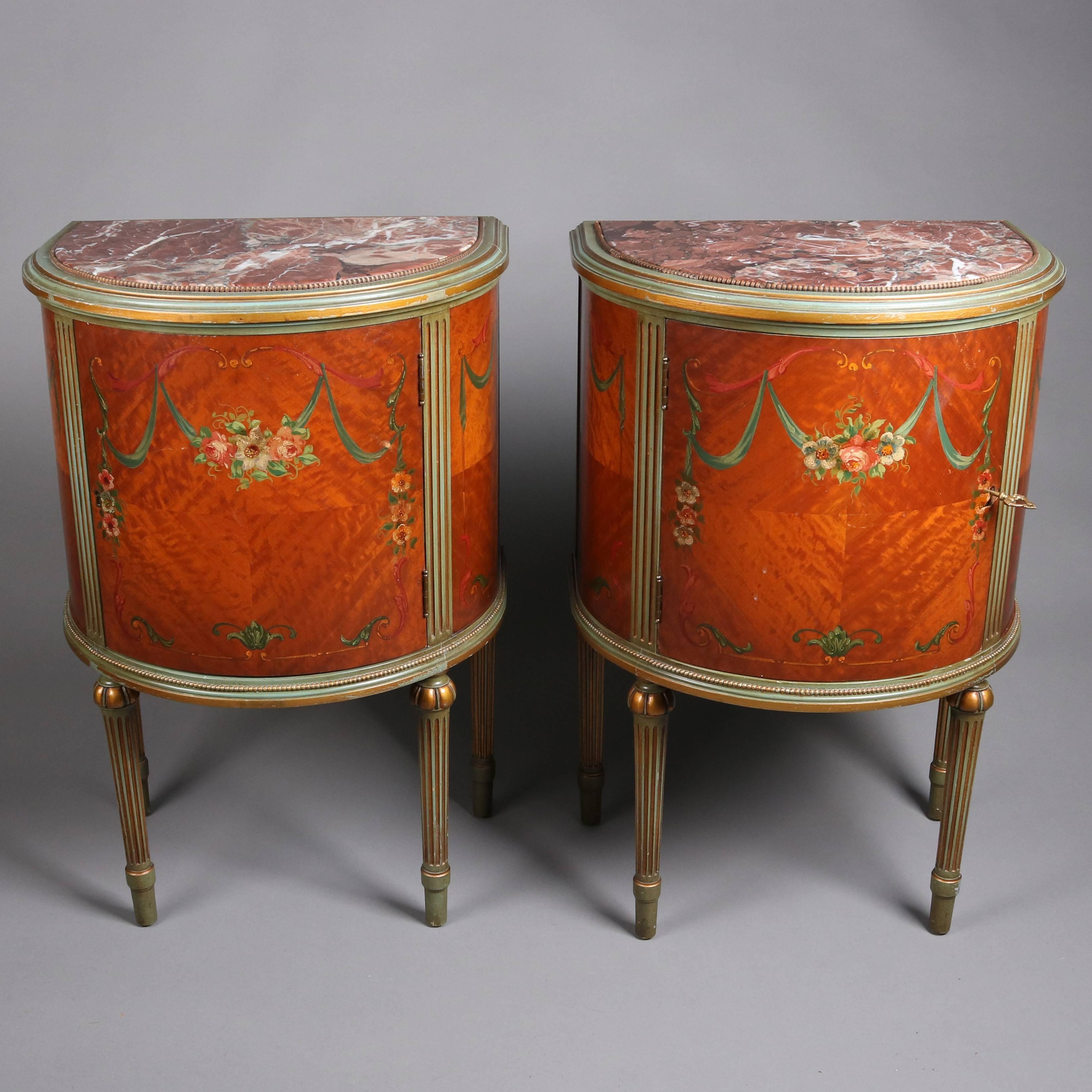 Pair of Adam Style Classical Painted and Gilt Carved Satinwood Demilune Stands 3