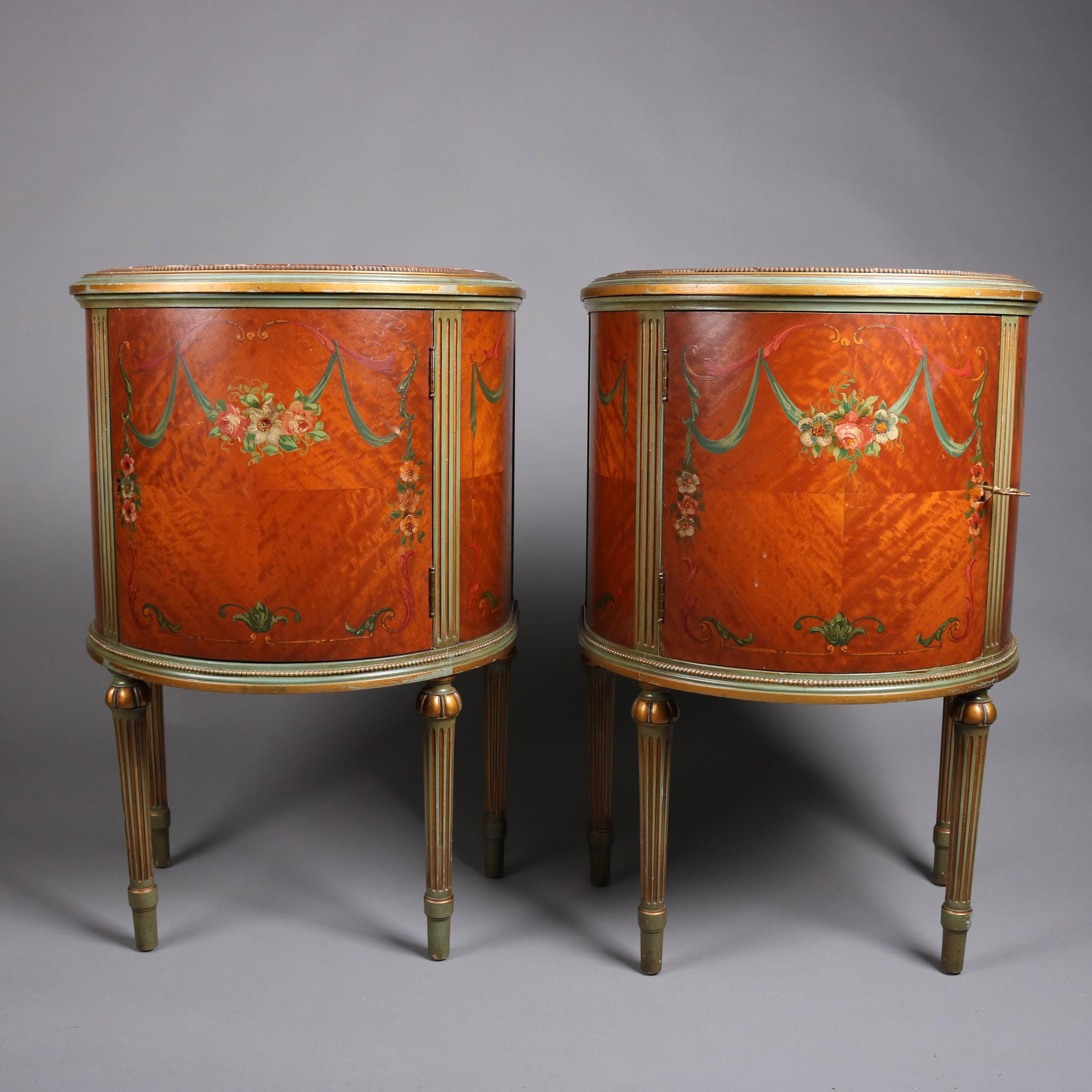 Pair of Adam Style Classical Painted and Gilt Carved Satinwood Demilune Stands In Good Condition In Big Flats, NY