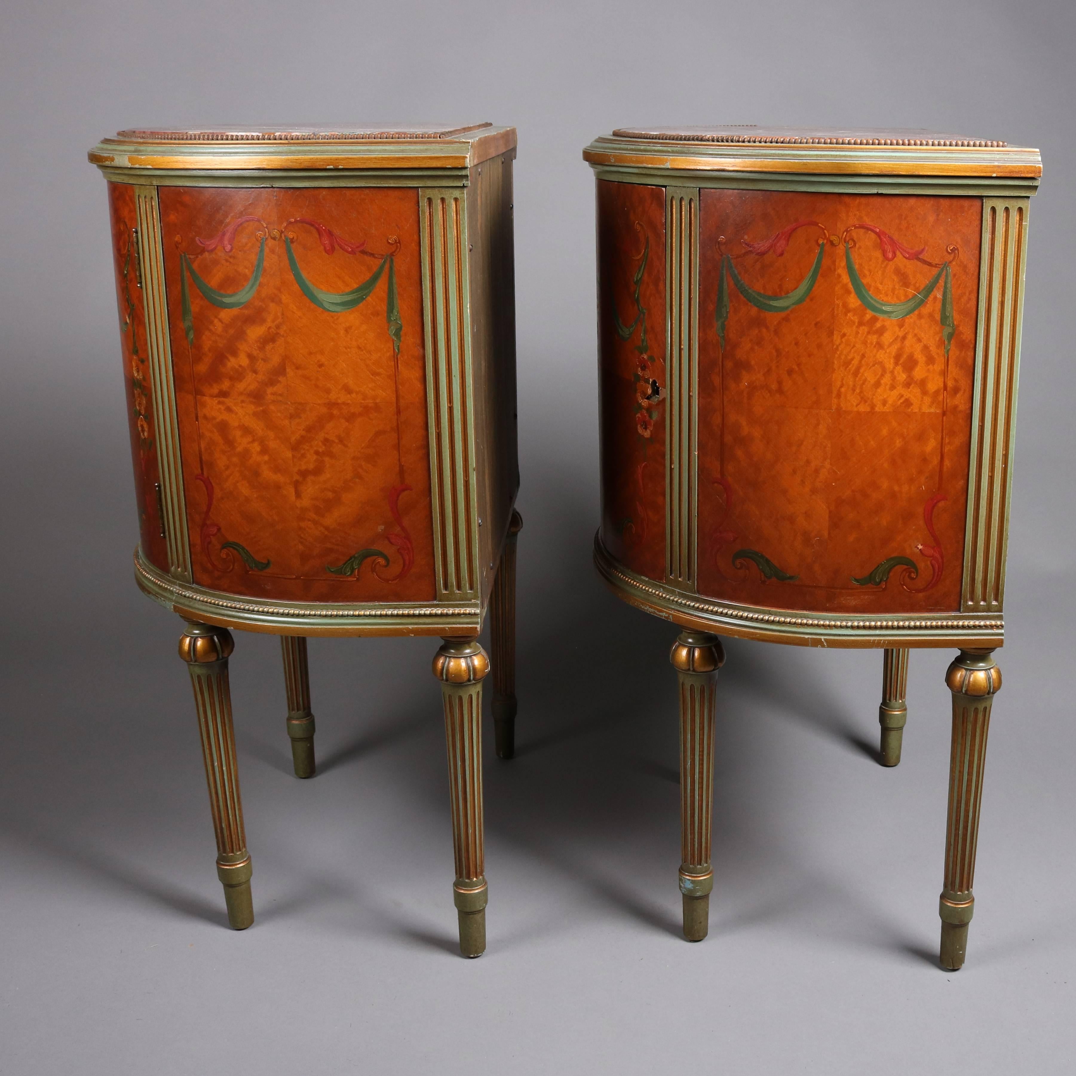 20th Century Pair of Adam Style Classical Painted and Gilt Carved Satinwood Demilune Stands
