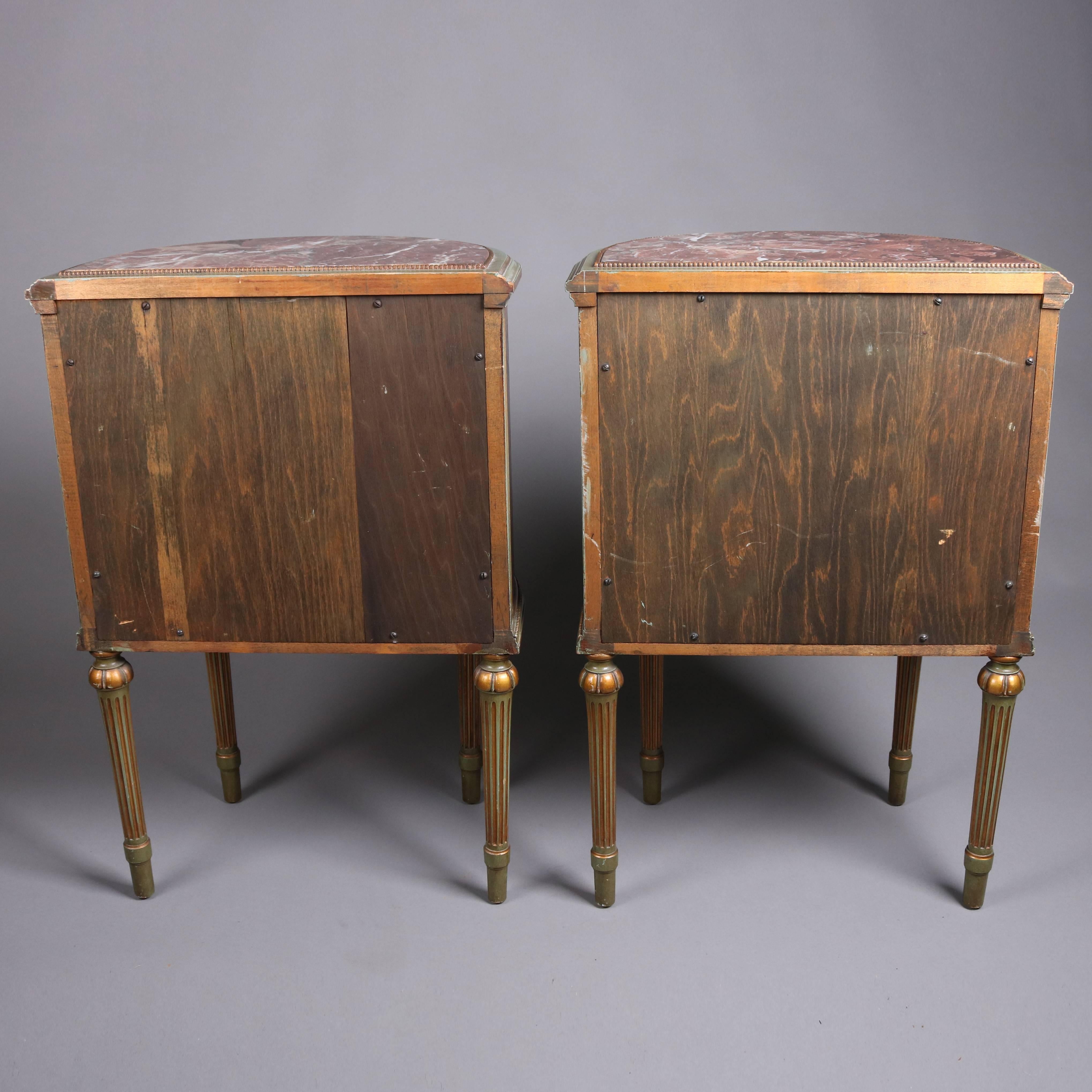 European Pair of Adam Style Classical Painted and Gilt Carved Satinwood Demilune Stands