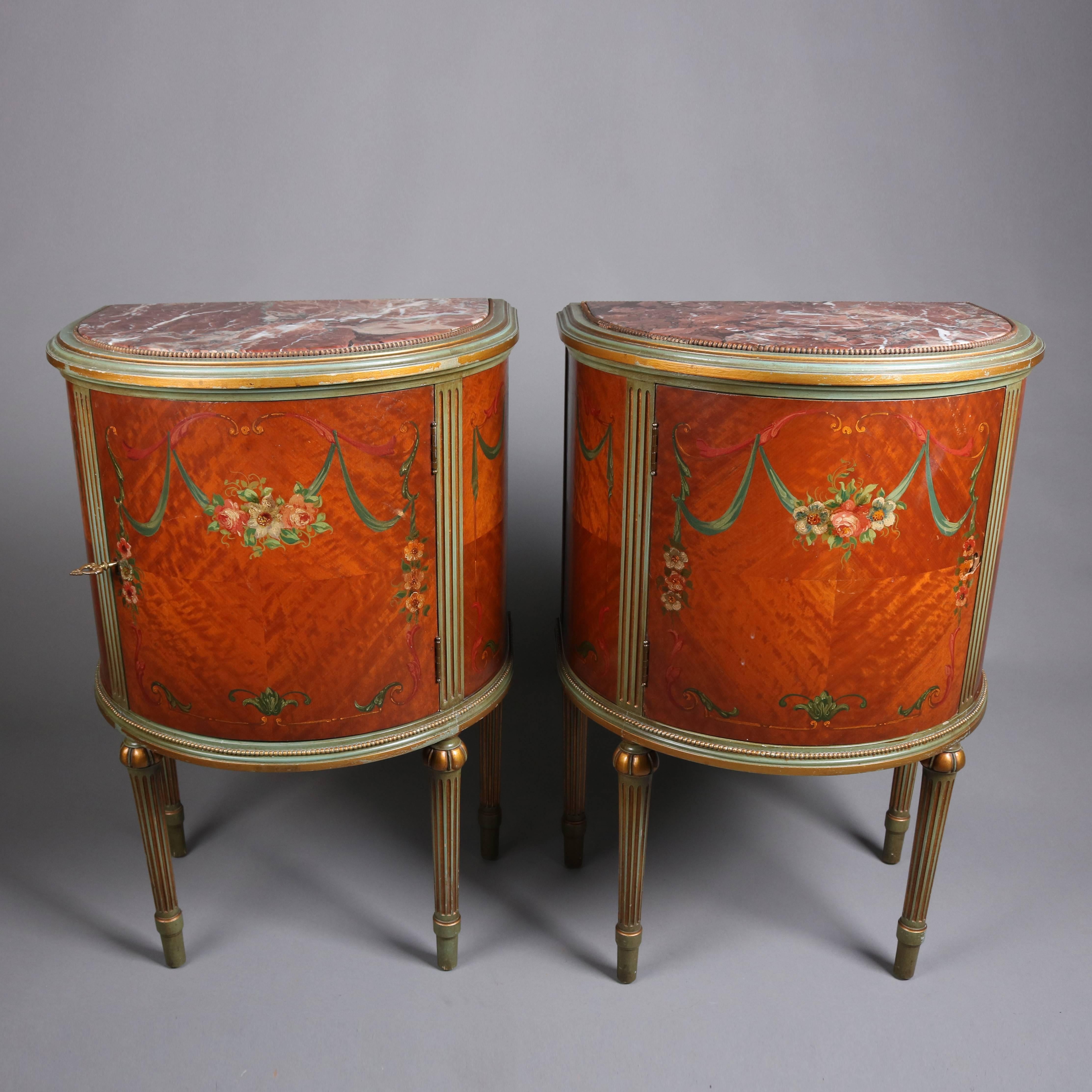 Pair of Adam Style Classical Painted and Gilt Carved Satinwood Demilune Stands 2