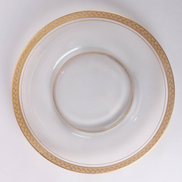 12 Crystal Dessert Plates with Gold Olive Branch Border, 20th Century