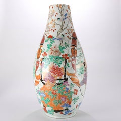 Antique Japanese Hand Enameled Imari Porcelain Floor Vase Chop Marks