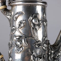 Antique 19thC Sterling Silver S Kirk & Son Rose Floral Repousse Tea Pot 19.05toz