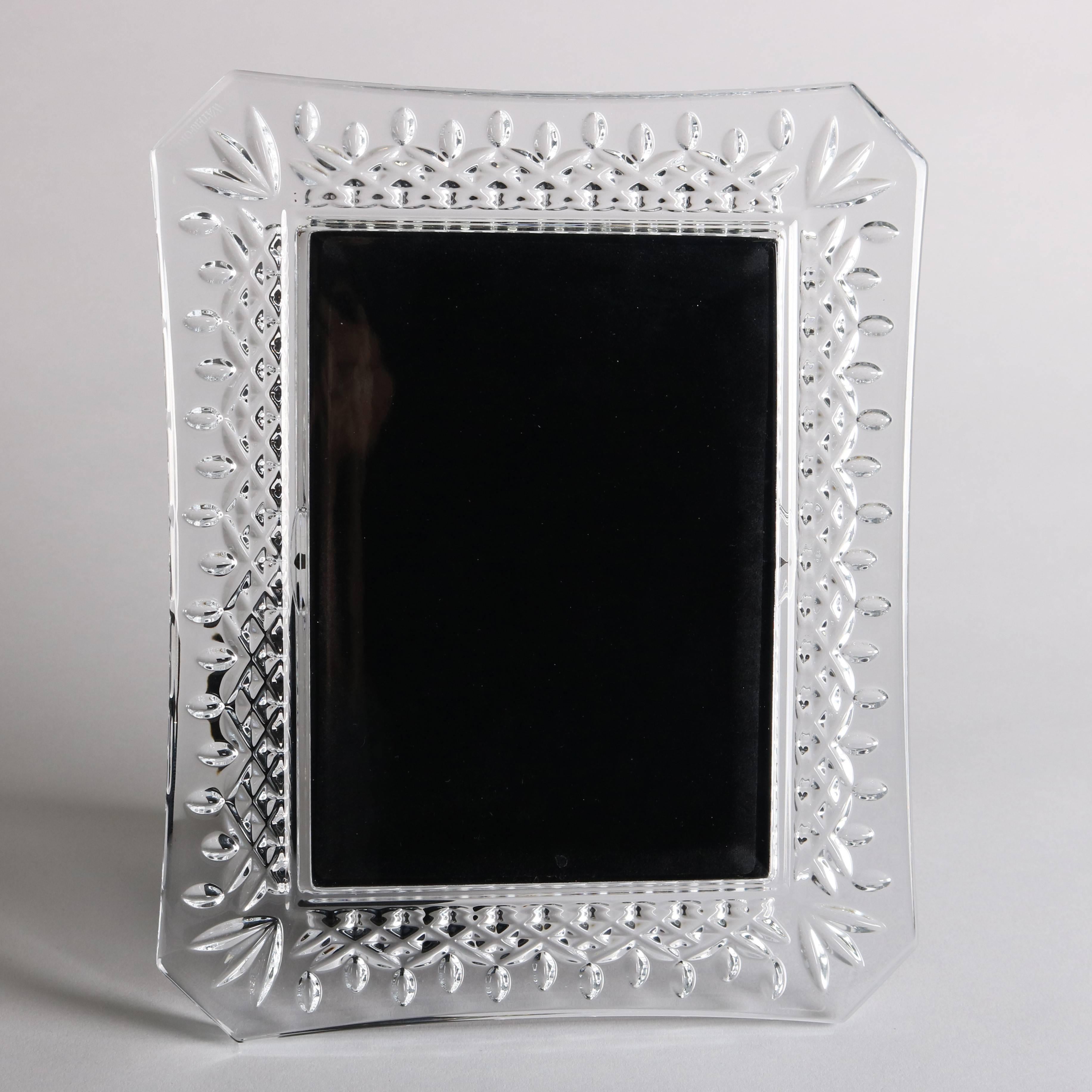 Irish Waterford cut lead crystal picture frame features hashed pattern bordering, velvet stand, signed on back.

***DELIVERY NOTICE – Due to COVID-19 we are employing NO-CONTACT PRACTICES in the transfer of purchased items.  Additionally, for those