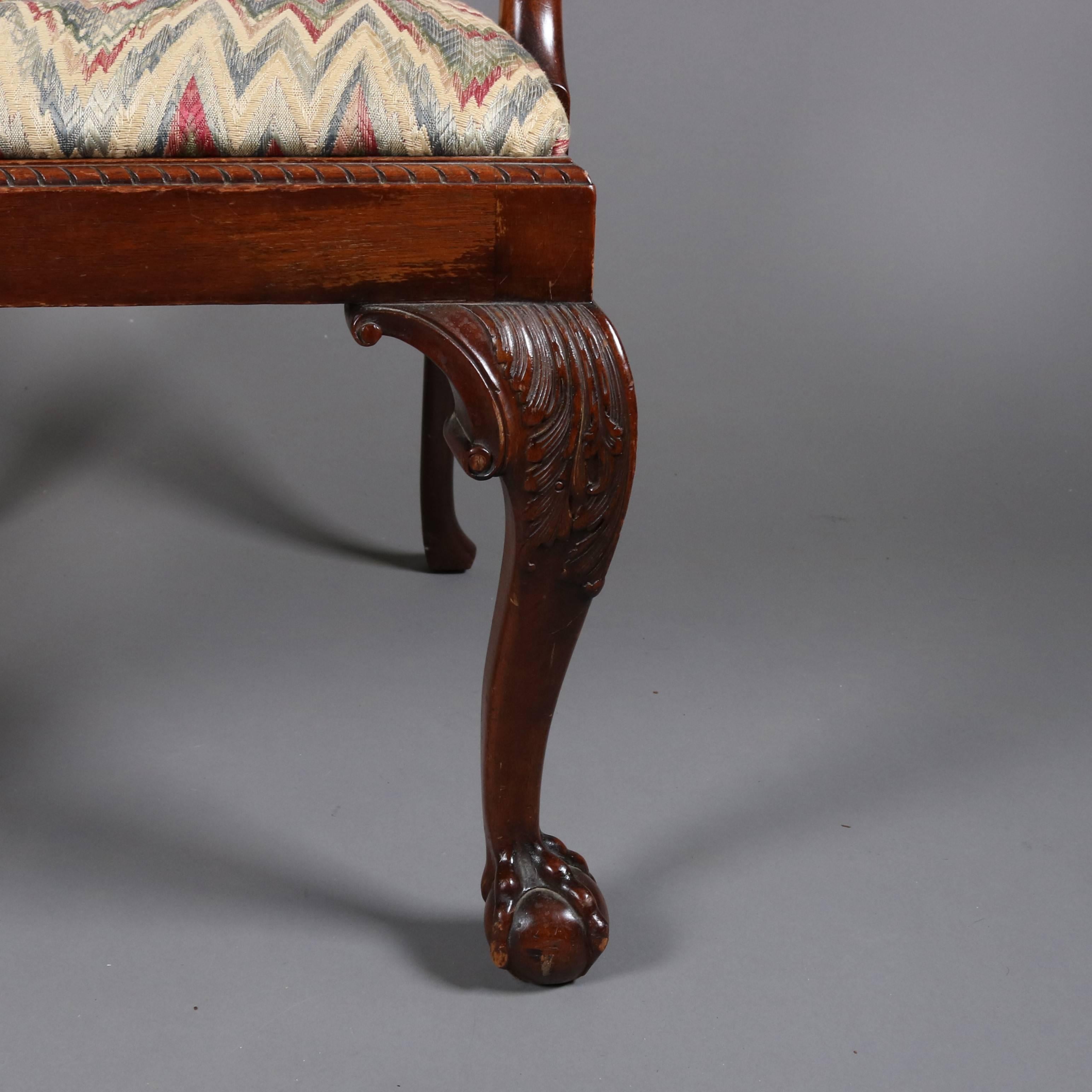 Antique Carved Mahogany Figural Chippendale Lolling Armchair with Falcons In Good Condition In Big Flats, NY