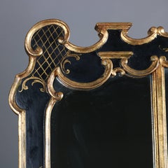 Antique Chinoiserie Hand-Painted Gilt Ebonized Triptych over Mantel Mirror