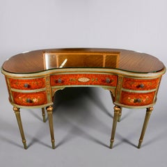 Antique Adam Style Classical Painted & Gilt Satinwood Vanity Mirror and Seat Set
