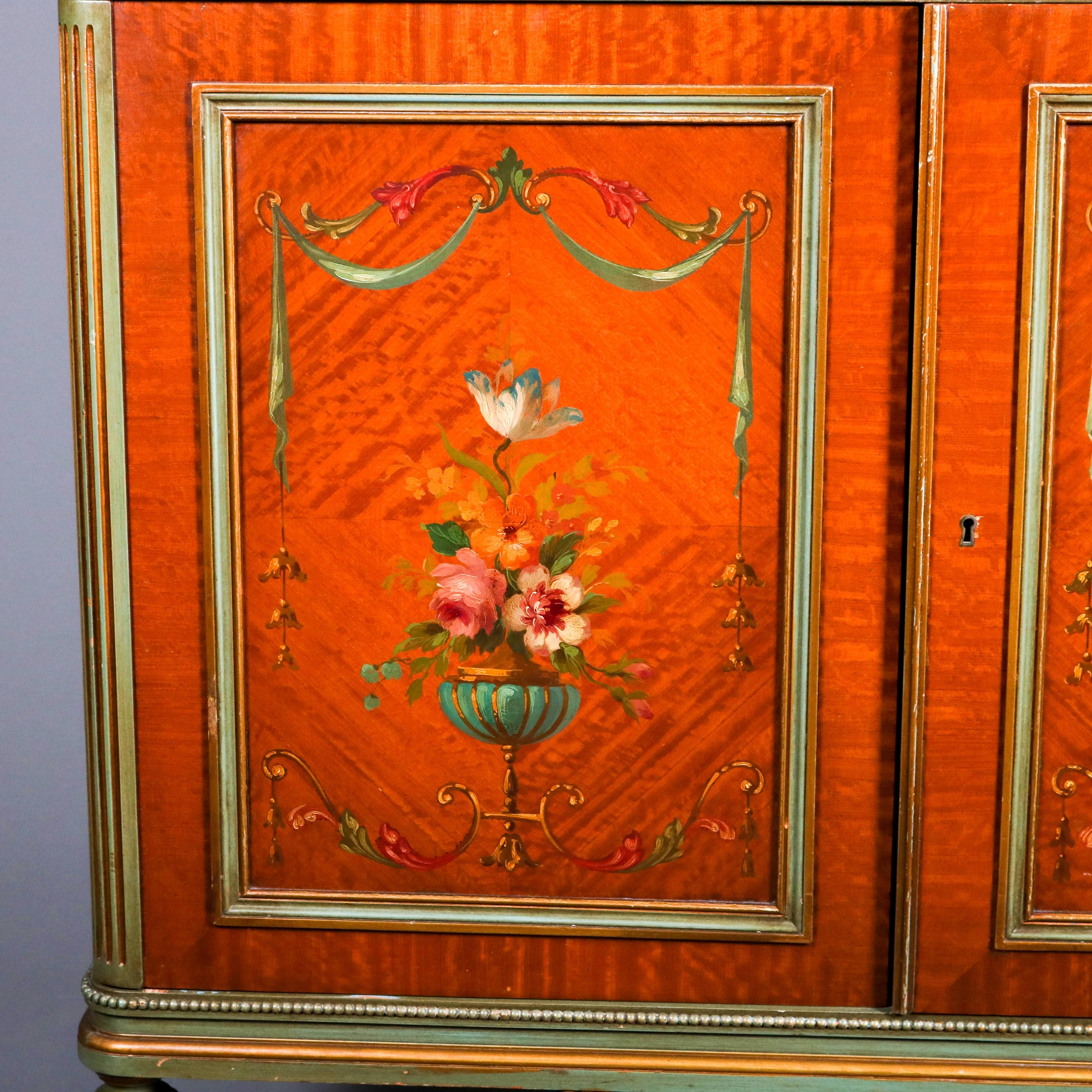 Antique Adam Style Classical Hand-Painted and Gilt Carved Satinwood High Chest In Good Condition In Big Flats, NY