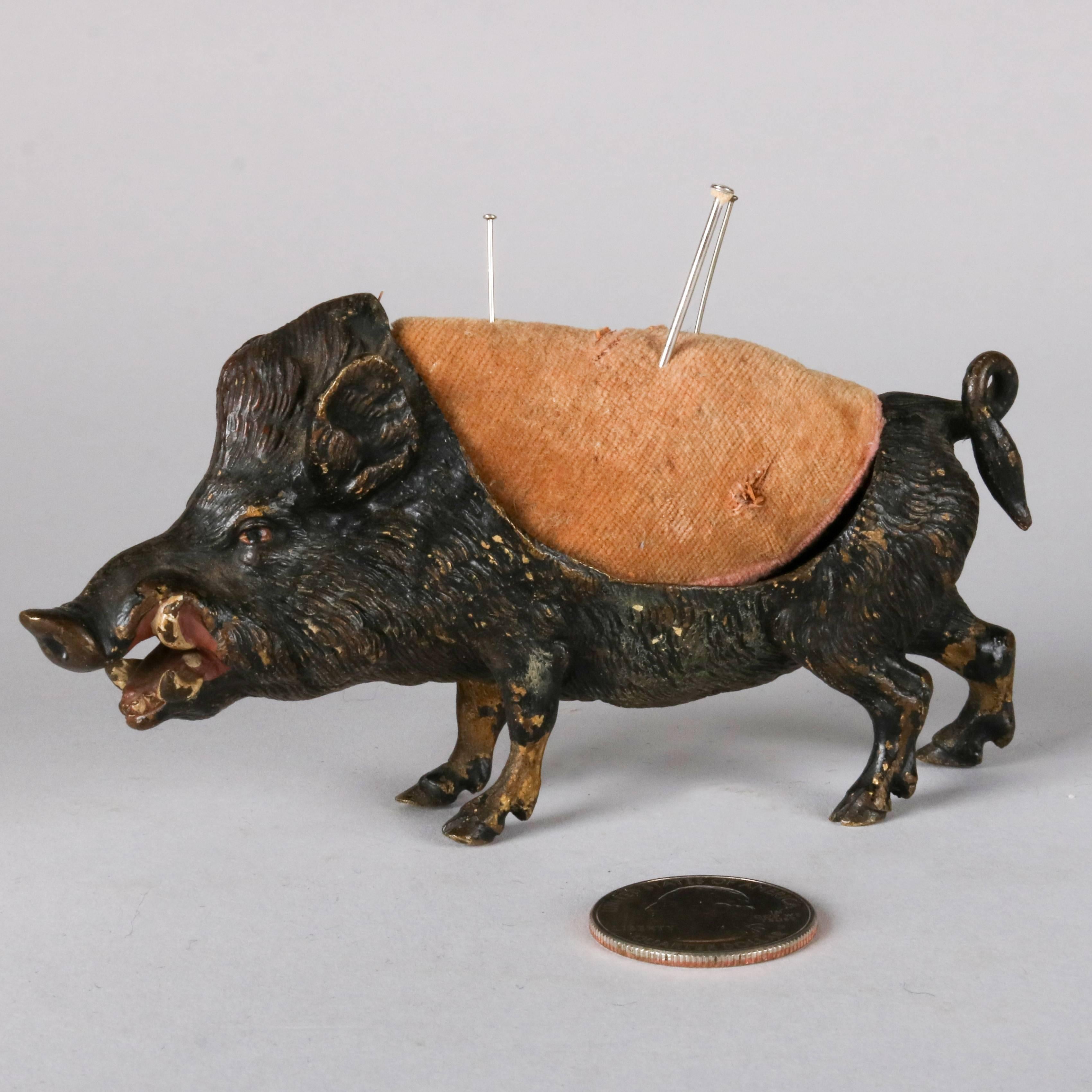 Antique Franz Bergman School Austrian Cold Painted Bronze Boar Pin Cushion 2