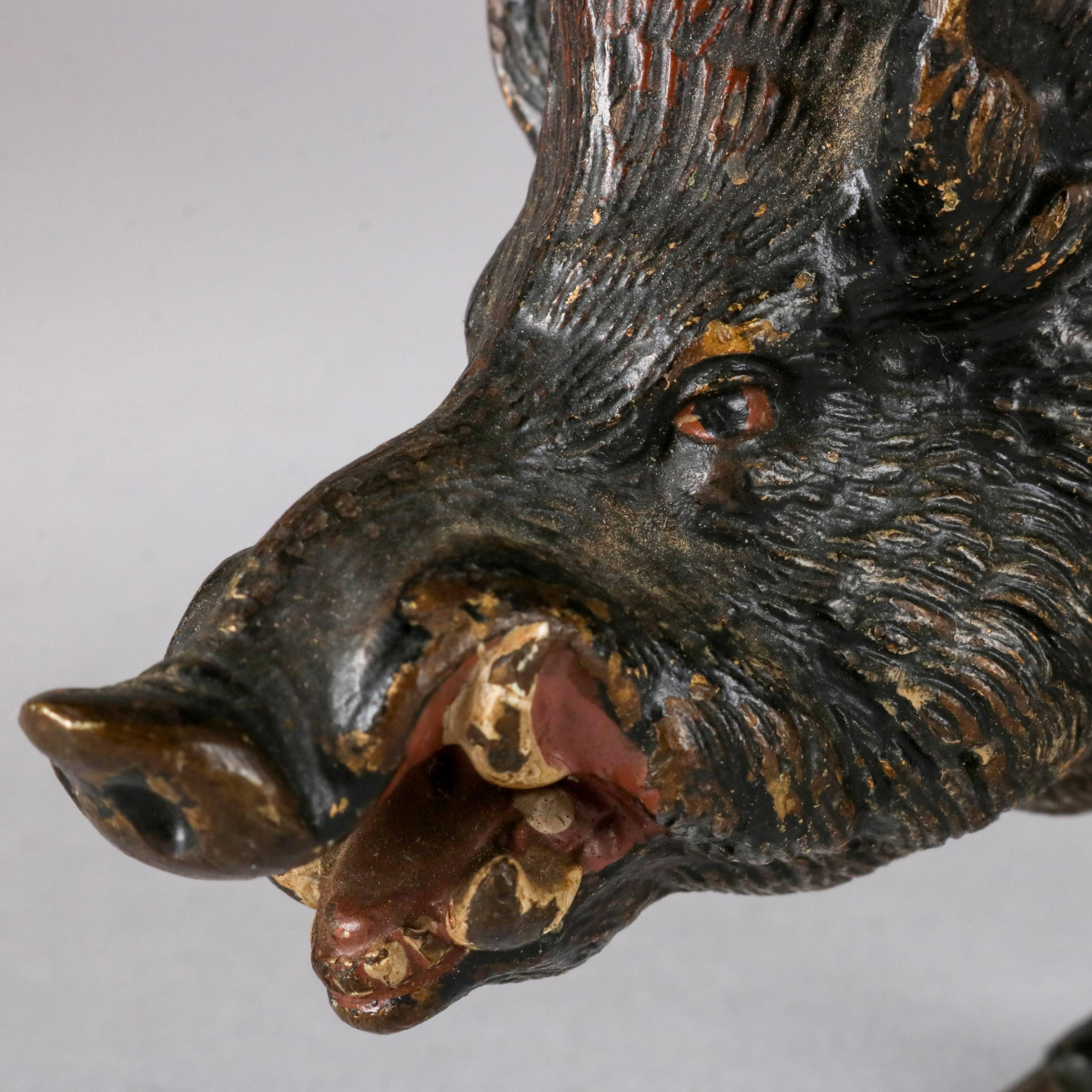 19th Century Antique Franz Bergman School Austrian Cold Painted Bronze Boar Pin Cushion