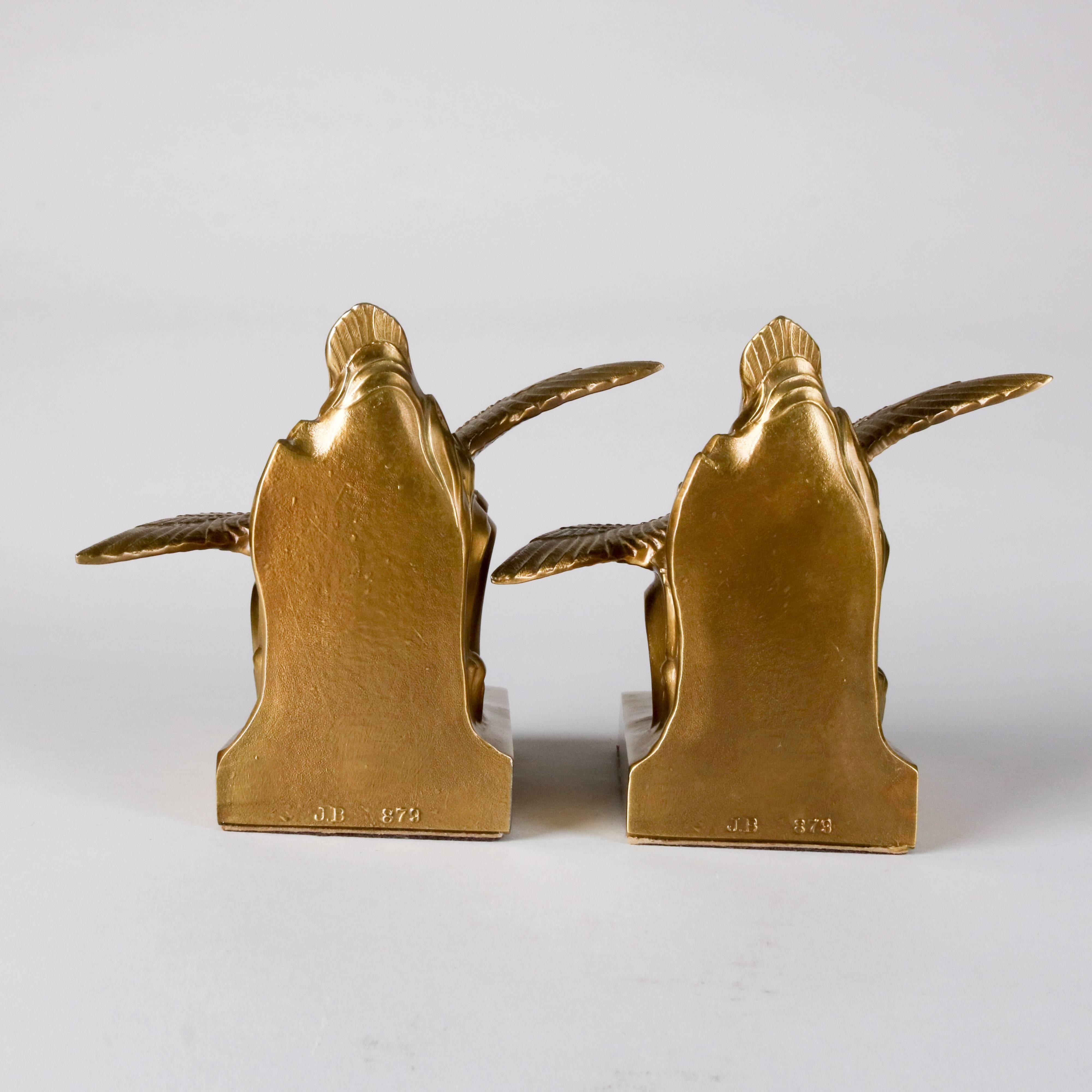Pair of Brass-Plated Flying Geese Bookends by Jennings Brothers In Good Condition In Big Flats, NY