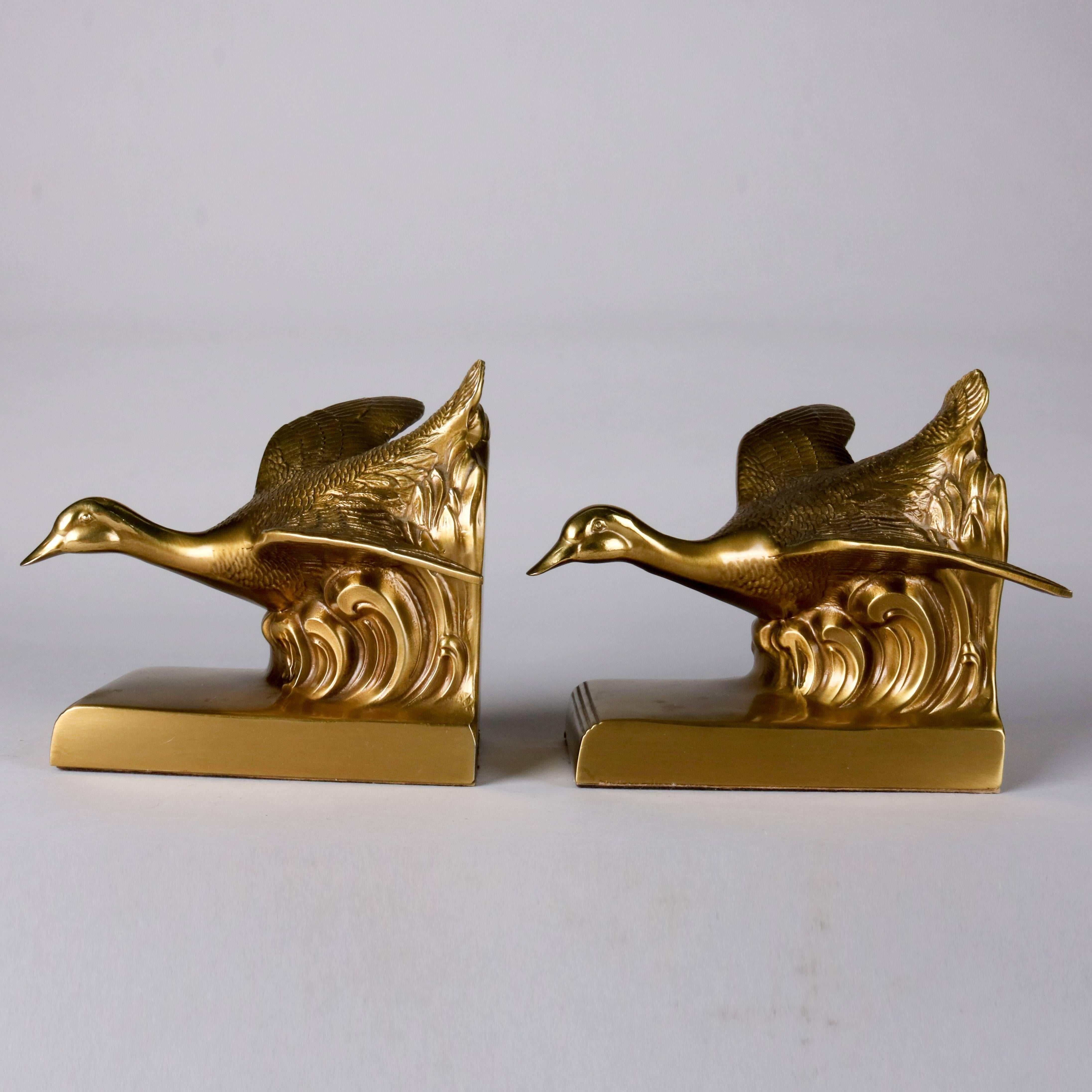 Pair of Brass-Plated Flying Geese Bookends by Jennings Brothers 1