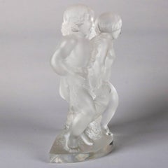Lalique France "Luxembourg" Frosted Crystal Trio Figural Cherub Group