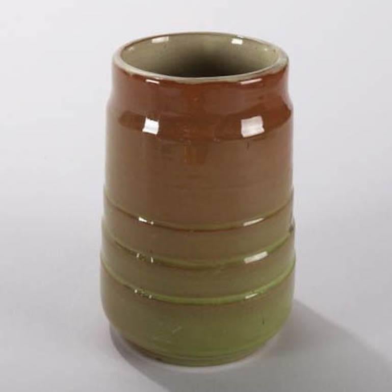 Arts and Crafts Mid-Century Modern Hand-Thrown and Banded Art Pottery Vessel by Randy Webb For Sale