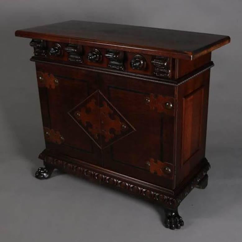 Antique Gothic Revival Inlaid and Ebonized Carved Walnut Server, 19th Century In Good Condition In Big Flats, NY