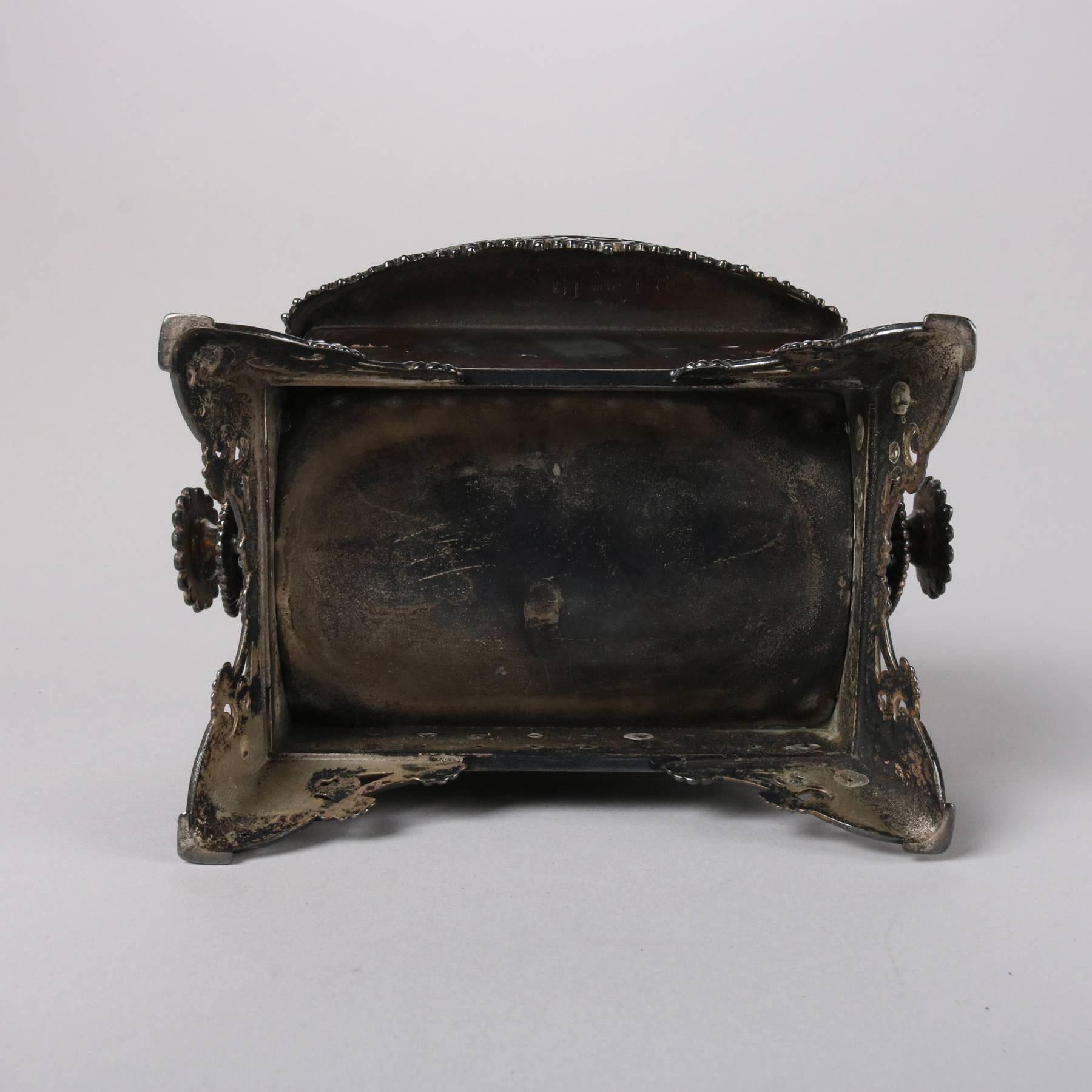 19th Century Antique Aesthetic Movement Silver Plate Figural Roll Back Jewelry Casket