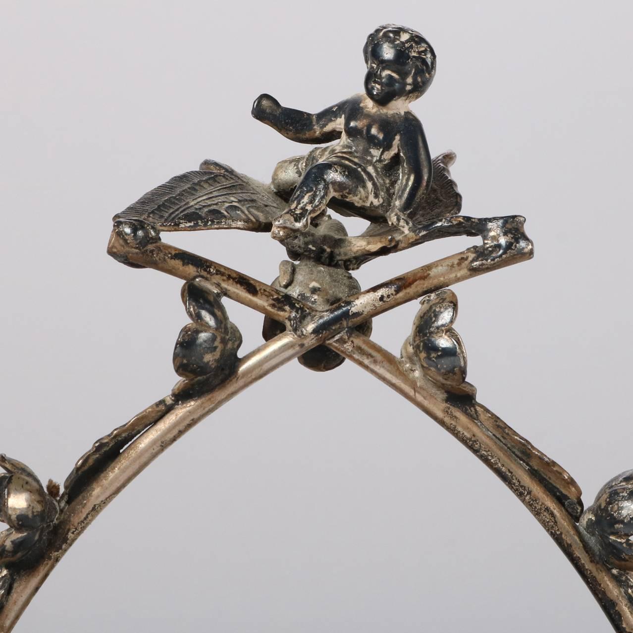 Antique Aesthetic Movement Silver Plate Figural Roll Back Jewelry Casket 1
