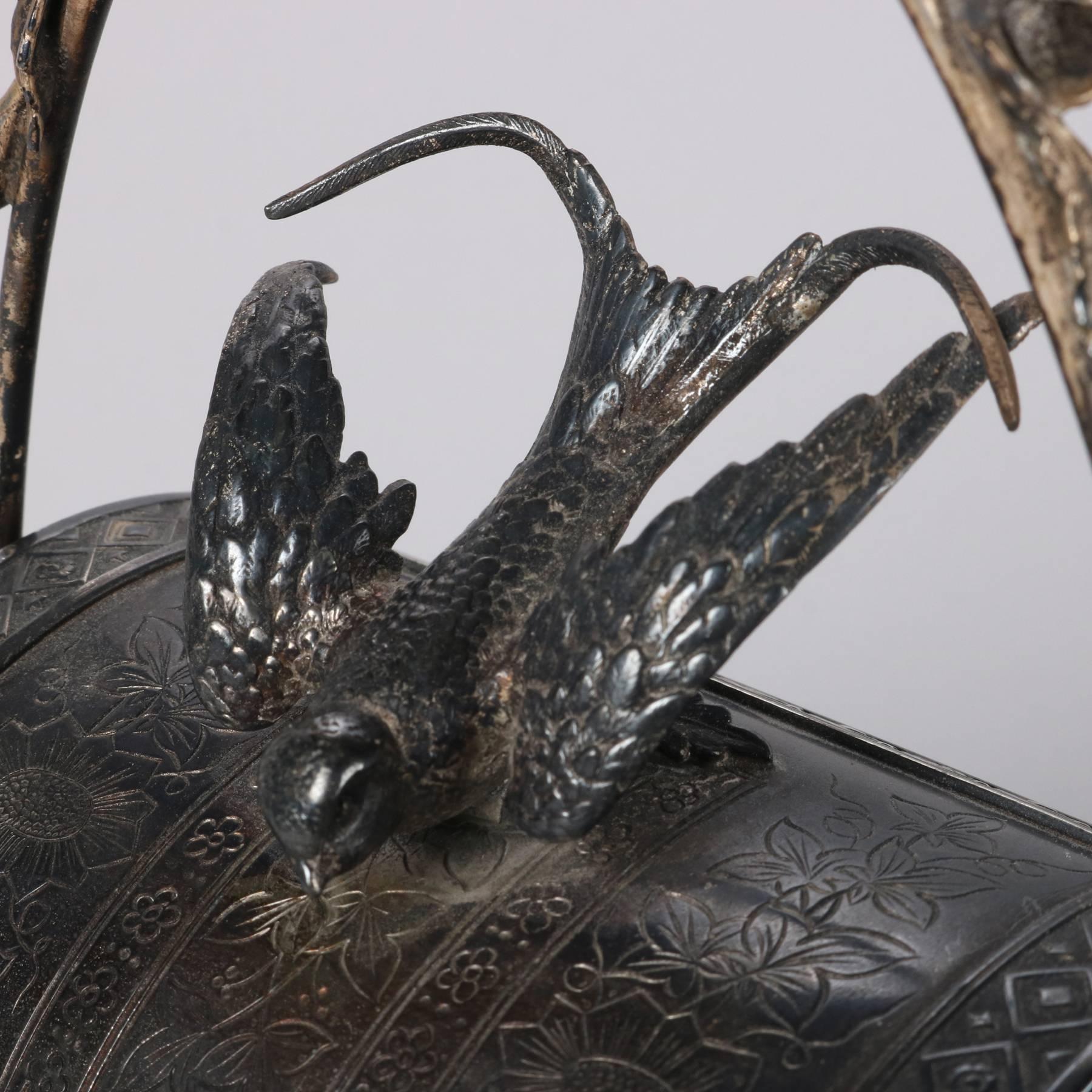 Antique Aesthetic Movement Silver Plate Figural Roll Back Jewelry Casket 2