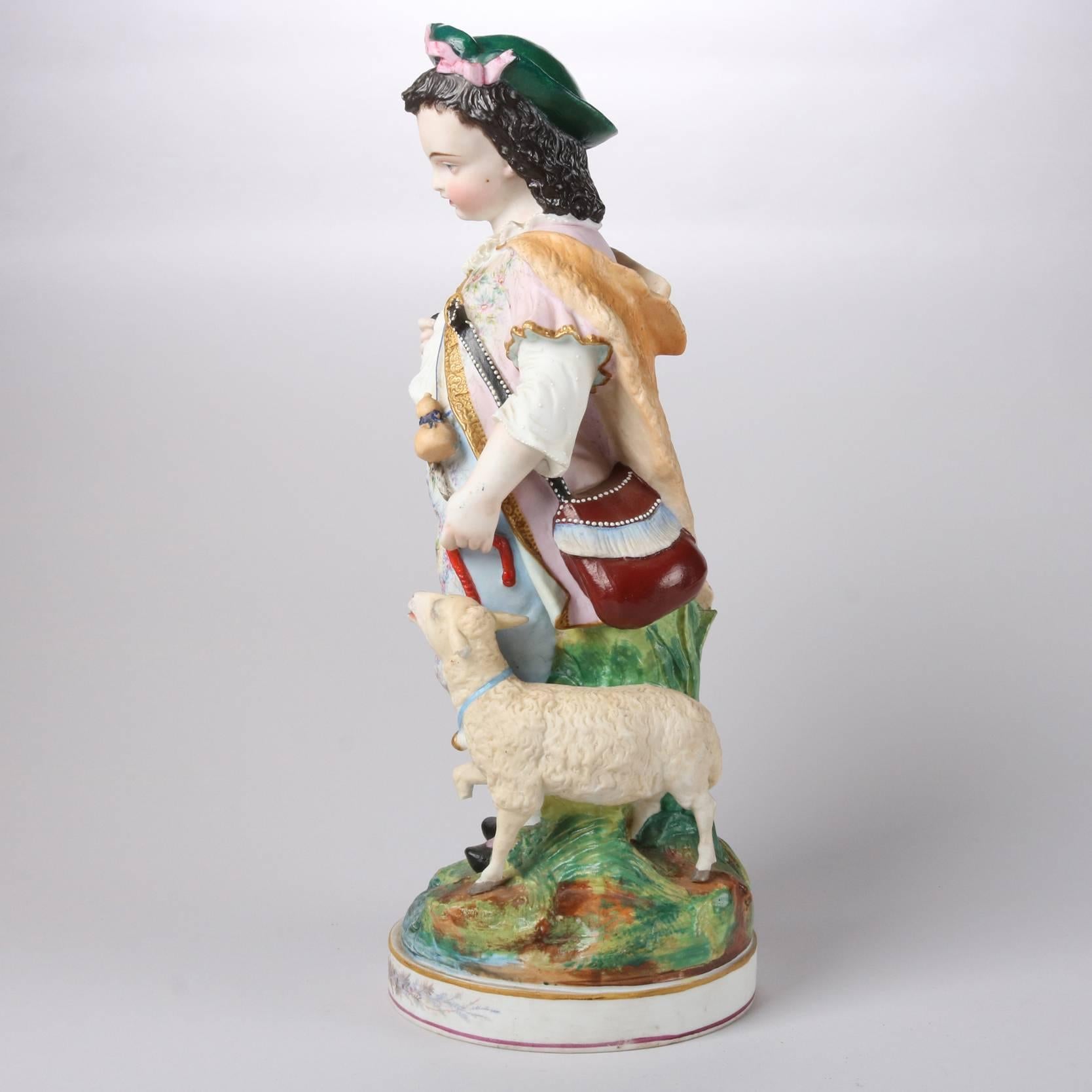 Porcelain Large Antique Chelsea School Figural Hand-Painted Bisque 