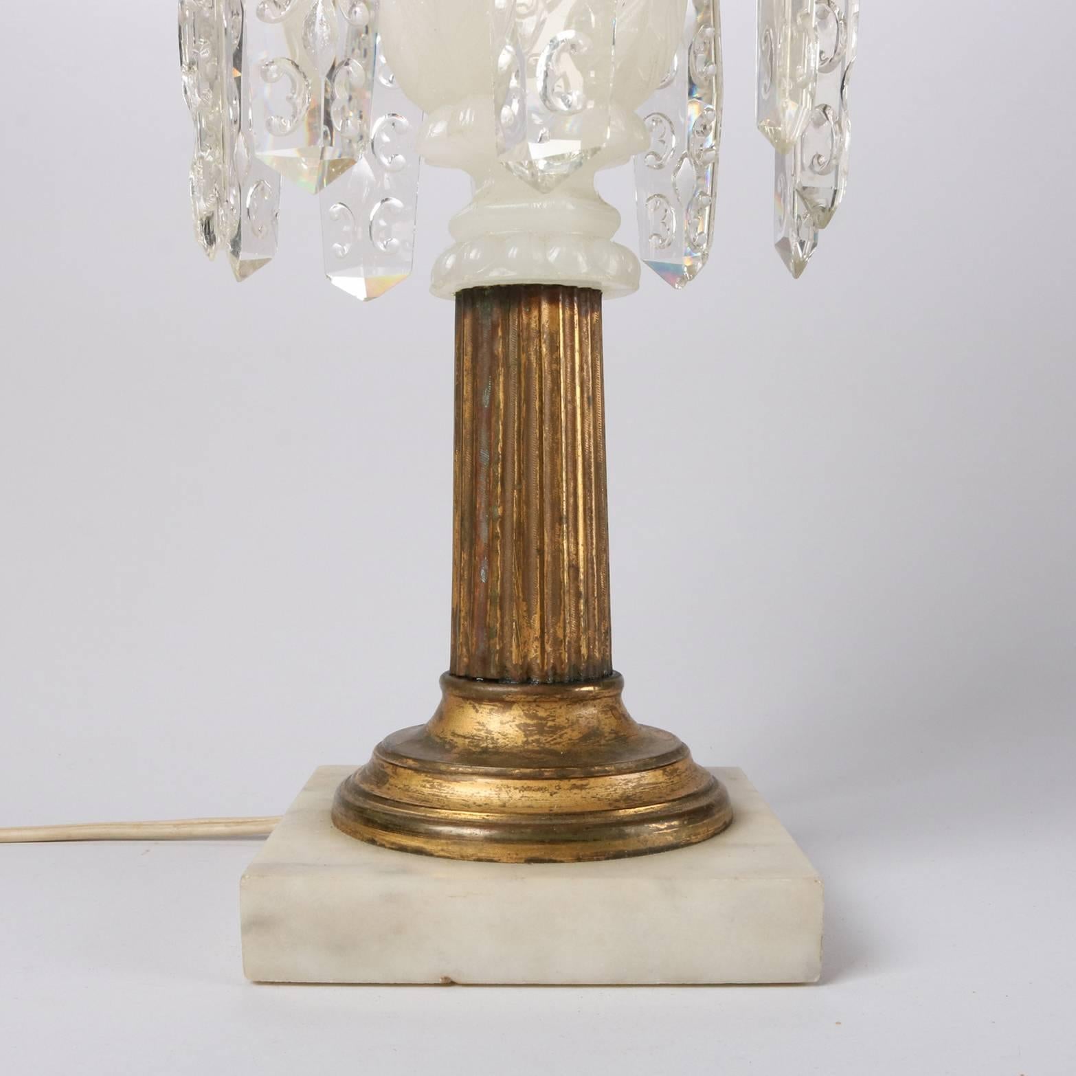 Antique Early Clambroth Font, Gilt Bronze and Crystal Electrified Oil Lamp In Good Condition In Big Flats, NY