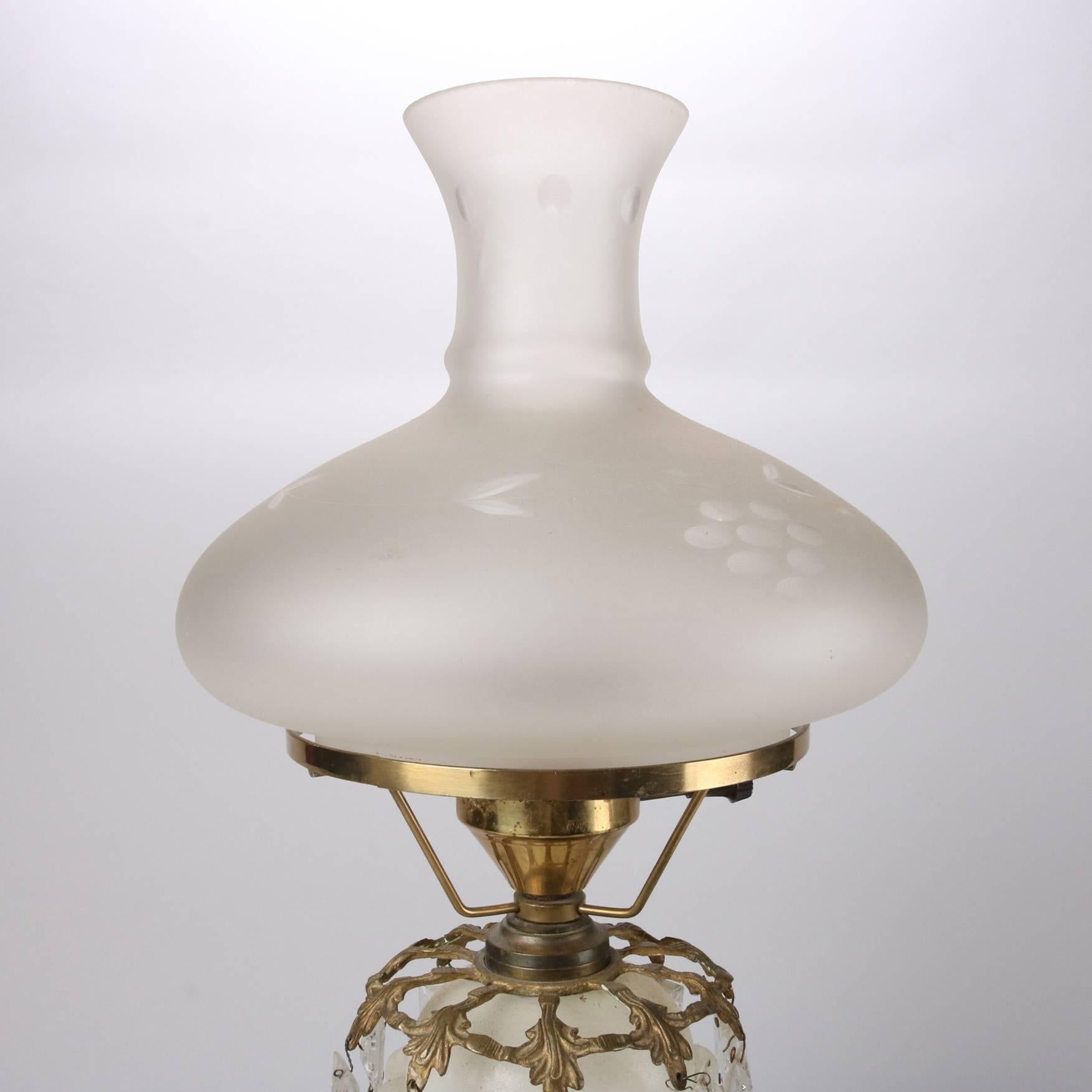 19th Century Antique Early Clambroth Font, Gilt Bronze and Crystal Electrified Oil Lamp