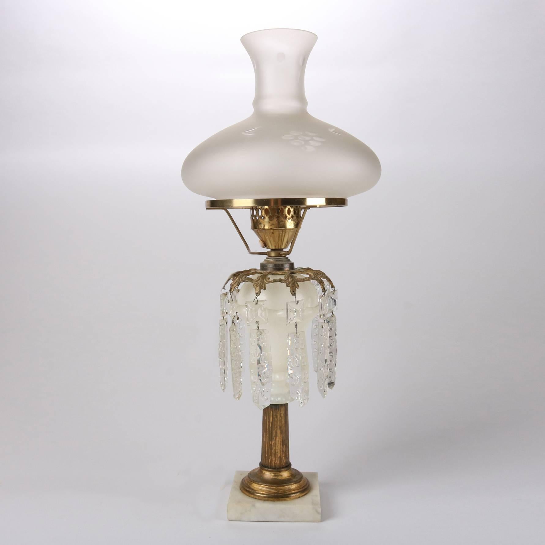 Antique Early Clambroth Font, Gilt Bronze and Crystal Electrified Oil Lamp 2