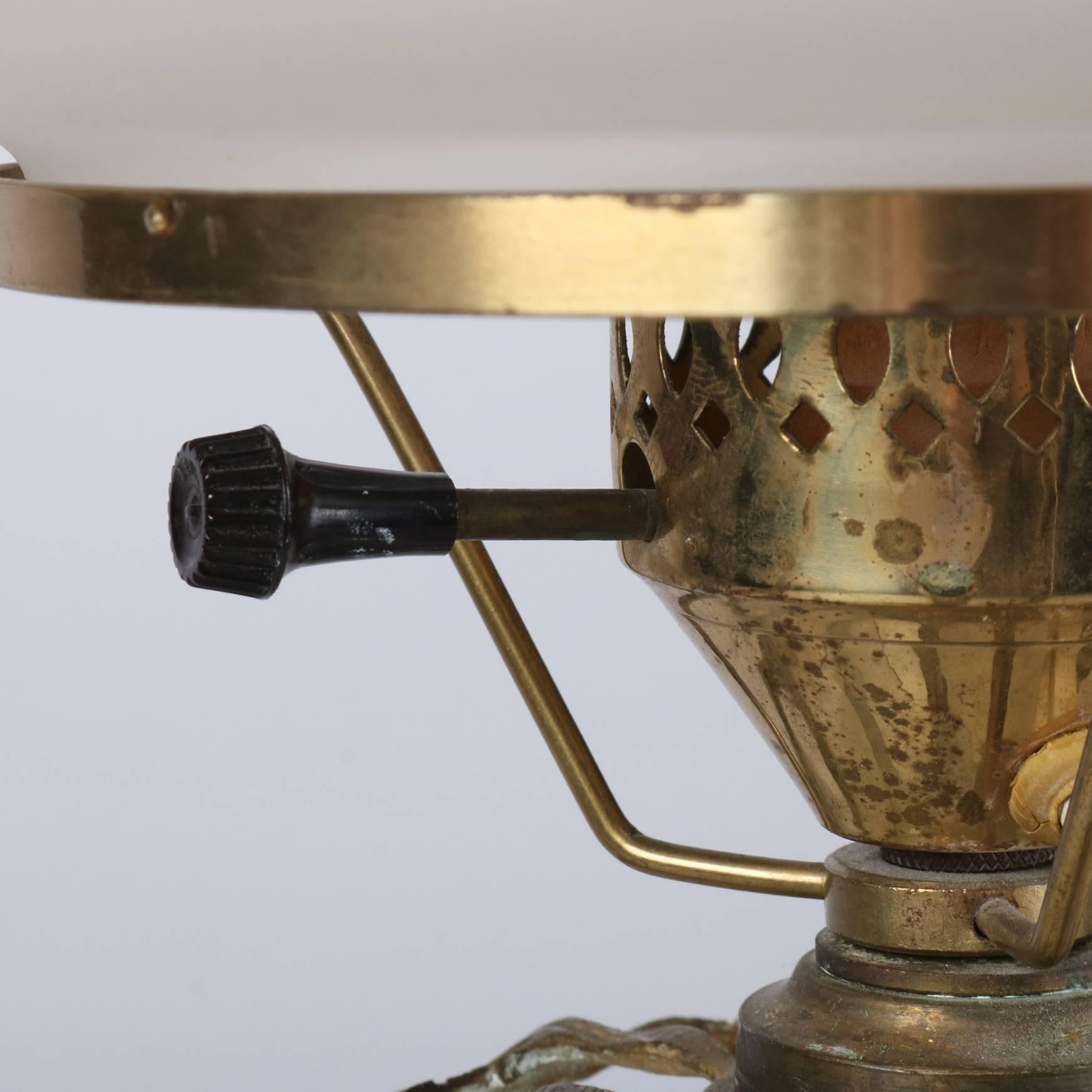 Antique Early Clambroth Font, Gilt Bronze and Crystal Electrified Oil Lamp 5