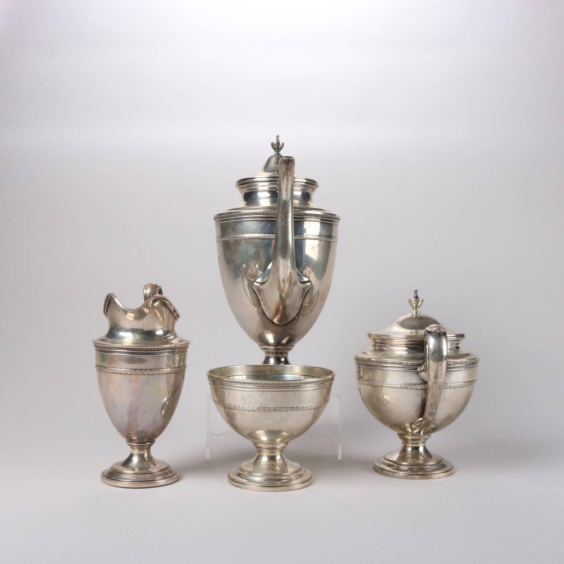 19th Century English Georgian Gorham Edgeworth Sterling Silver Four-Piece Tea Set