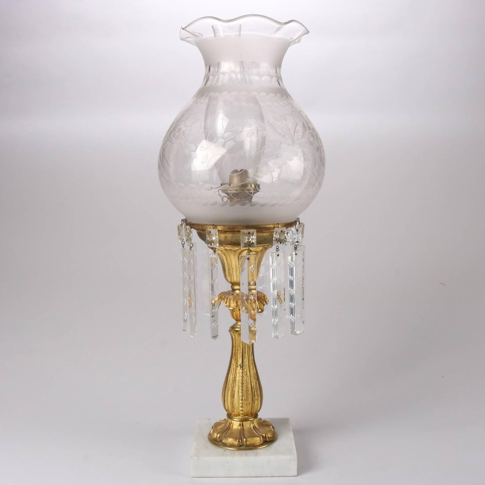 Antique Gilt Bronze & Marble Parker, Snow, Brooks & Co. Solar Lamp, 19th Century In Good Condition In Big Flats, NY