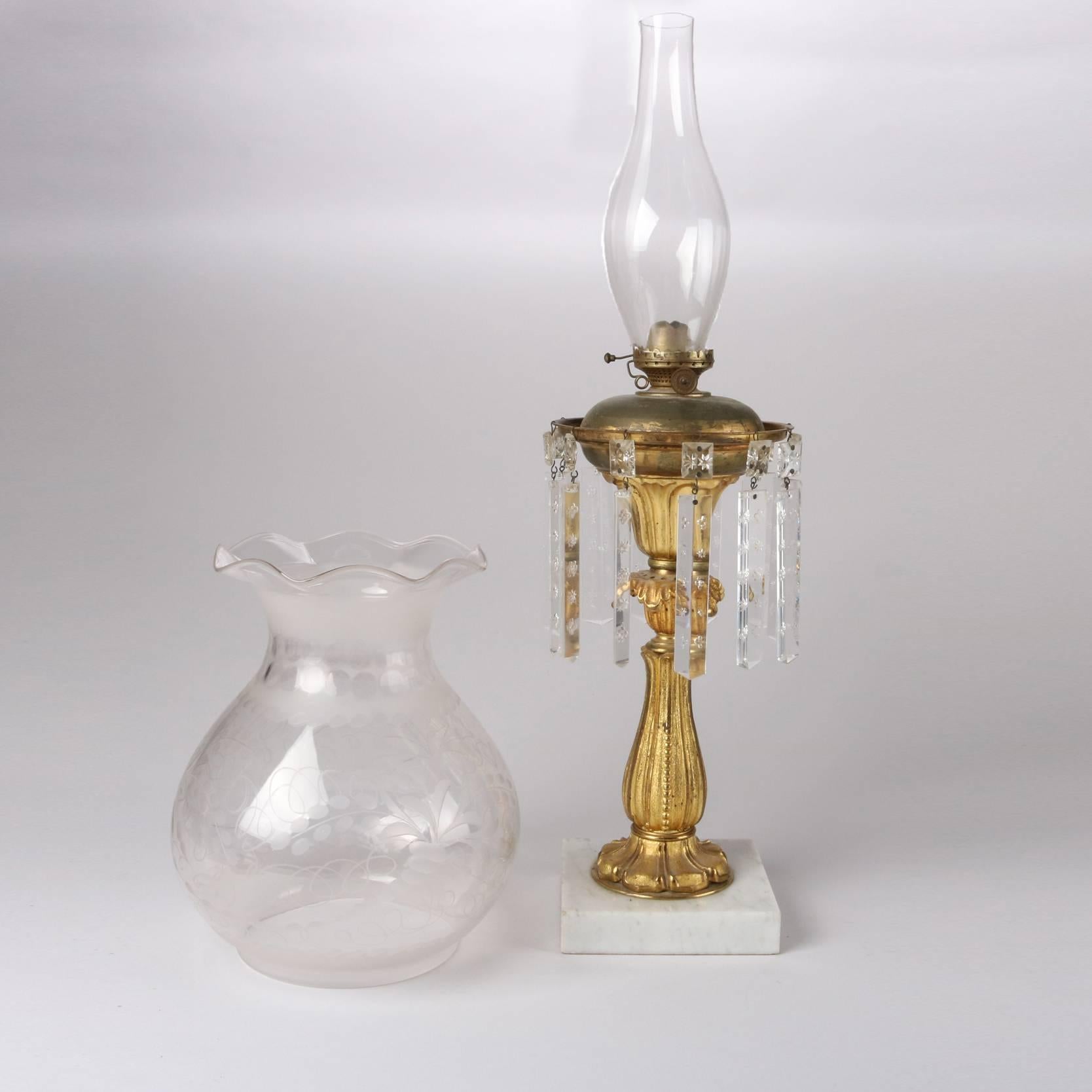 Etched Antique Gilt Bronze & Marble Parker, Snow, Brooks & Co. Solar Lamp, 19th Century