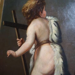 Oversized Oil on Board of Infant John the Baptist by L. Morgantin, 20th Century