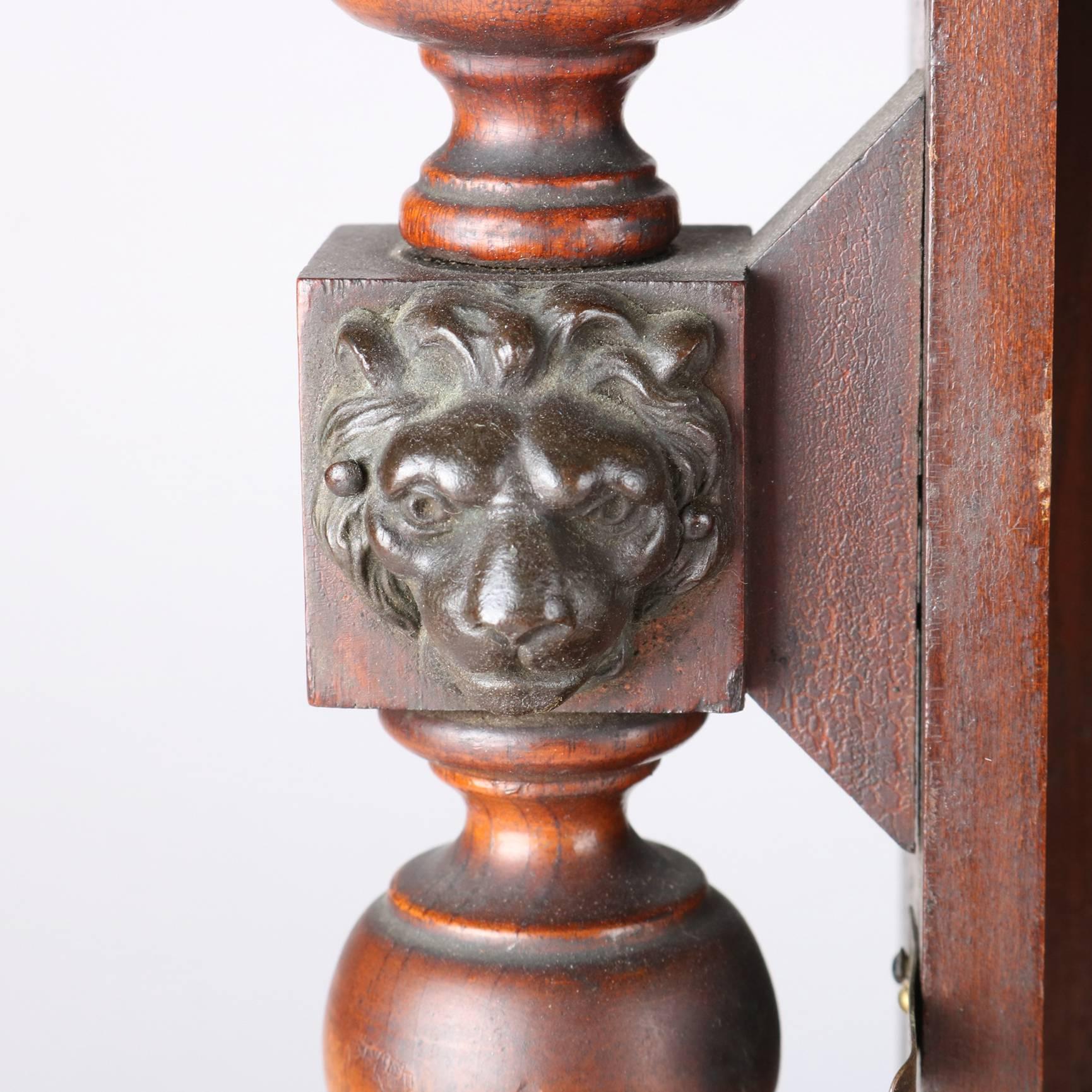Victorian Antique Ingraham Mascot Walnut Figural Mantel Clock with Lion & Mask, circa 1879