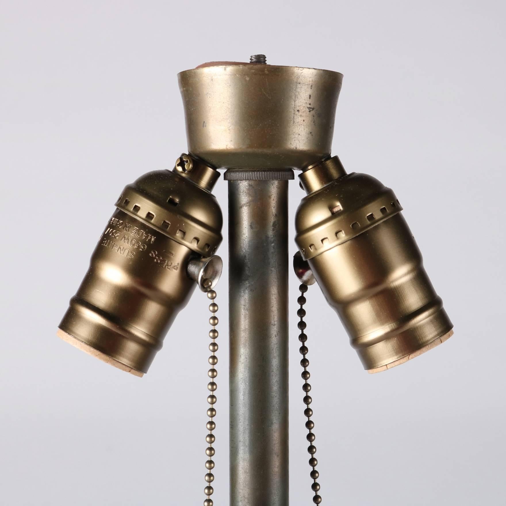 Antique Art Nouveau Salem Brothers Dual Light Slag Glass Table Lamp, circa 1920 In Good Condition In Big Flats, NY