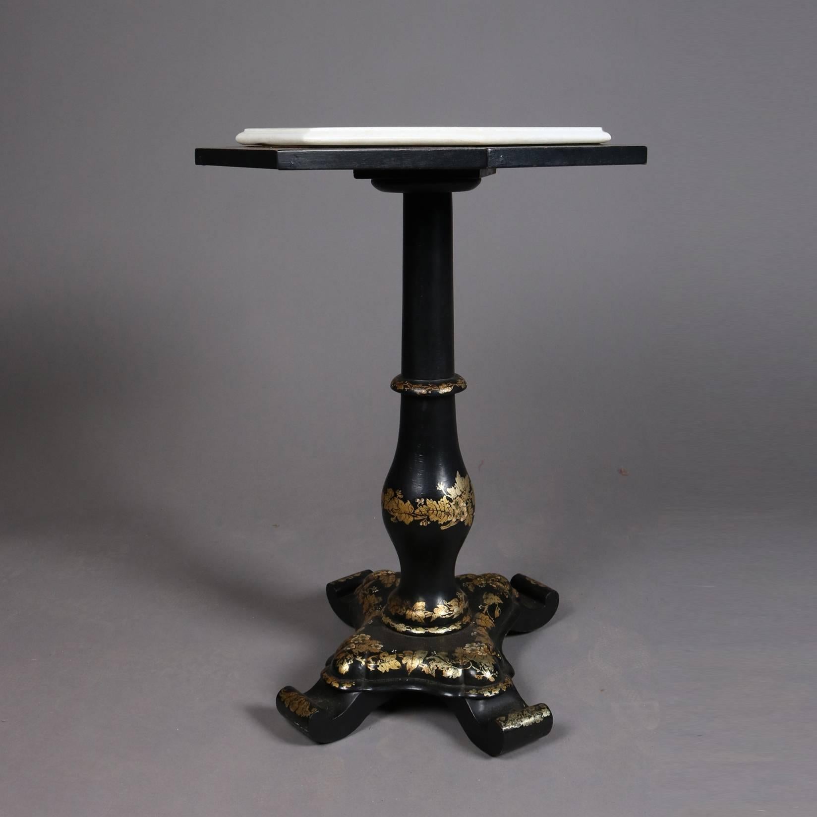 Antique Ebonized Stand with Grape Vine Gilt Motif and Marble Mosaic Inlay 4