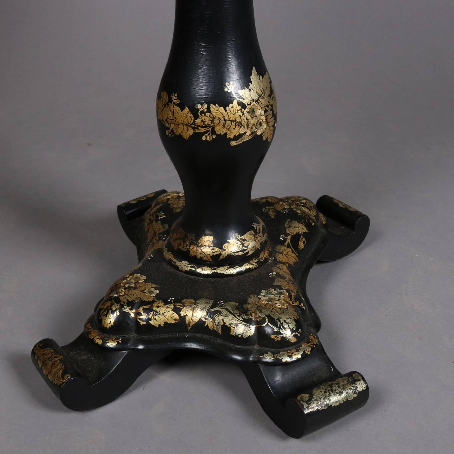 Antique Ebonized Stand with Grape Vine Gilt Motif and Marble Mosaic Inlay 3
