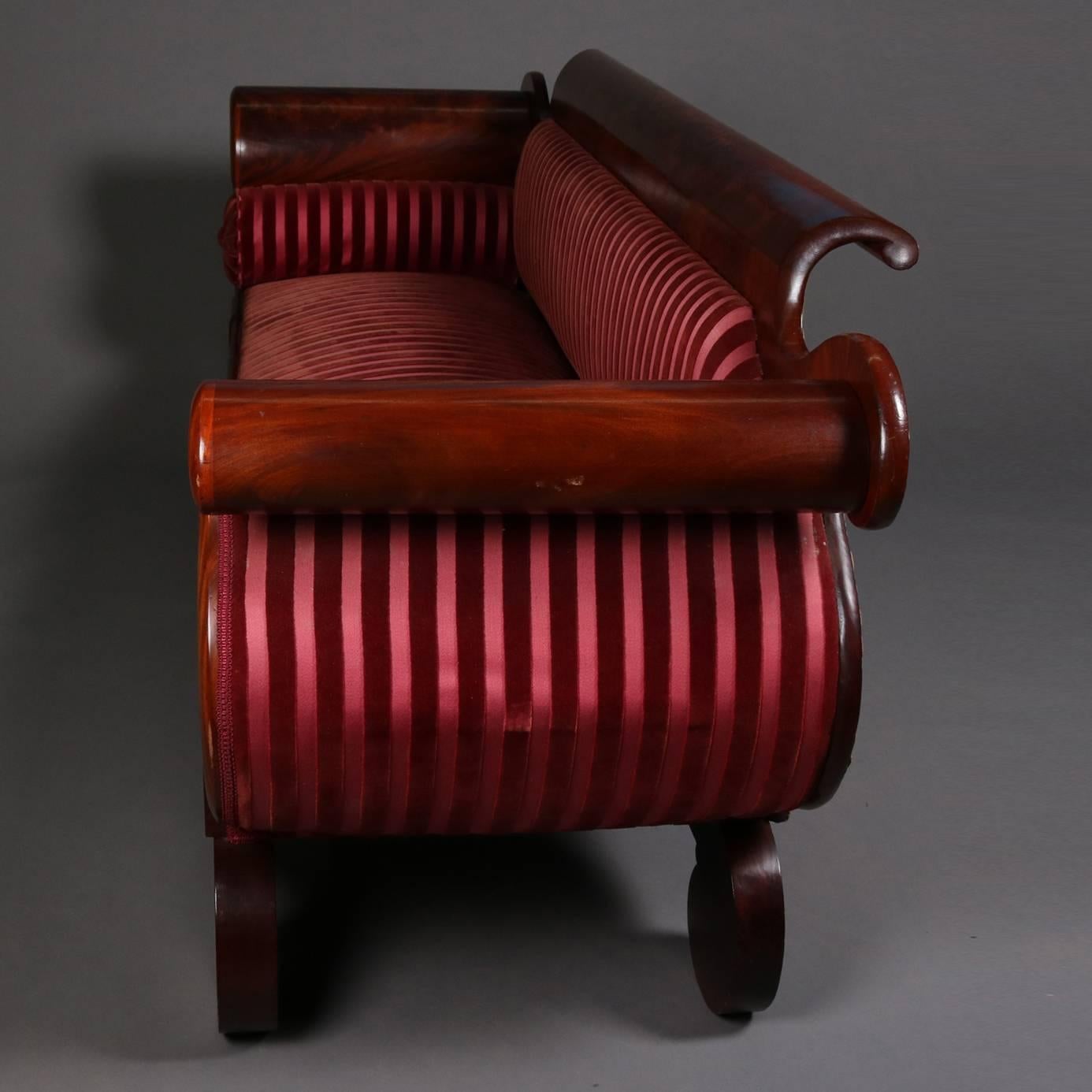 American Empire Antique Joseph Meeks & Co. Flame Mahogany Classical Empire Sofa, 19th Century