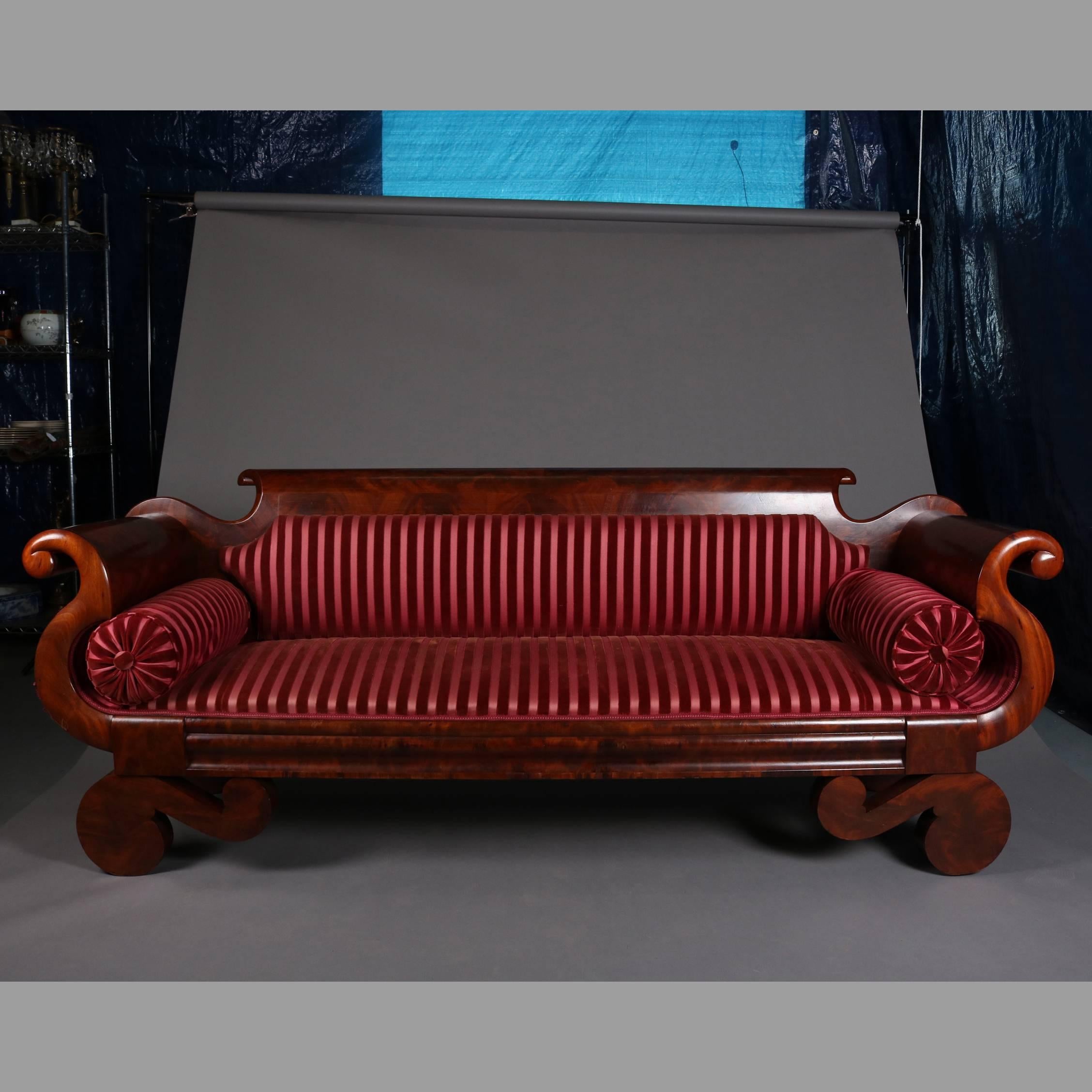 Antique Joseph Meeks & Co. Flame Mahogany Classical Empire Sofa, 19th Century 1