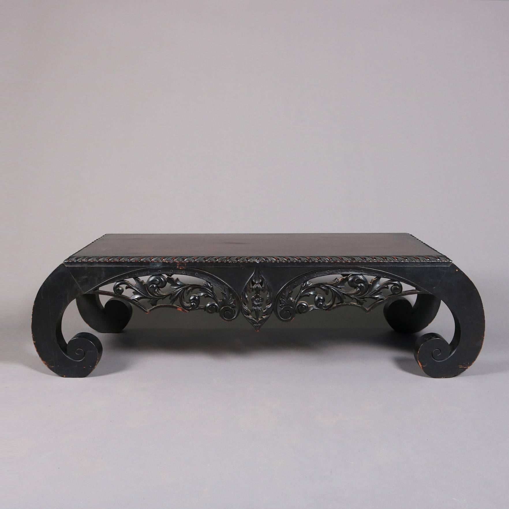 Antique Chinese Heavily Carved and Ebonized Tea Table, 20th Century In Good Condition In Big Flats, NY