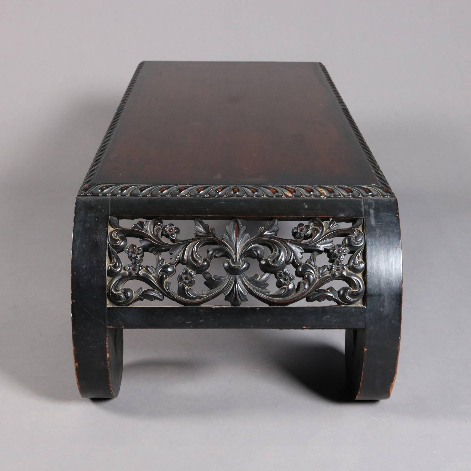 Hardwood Antique Chinese Heavily Carved and Ebonized Tea Table, 20th Century