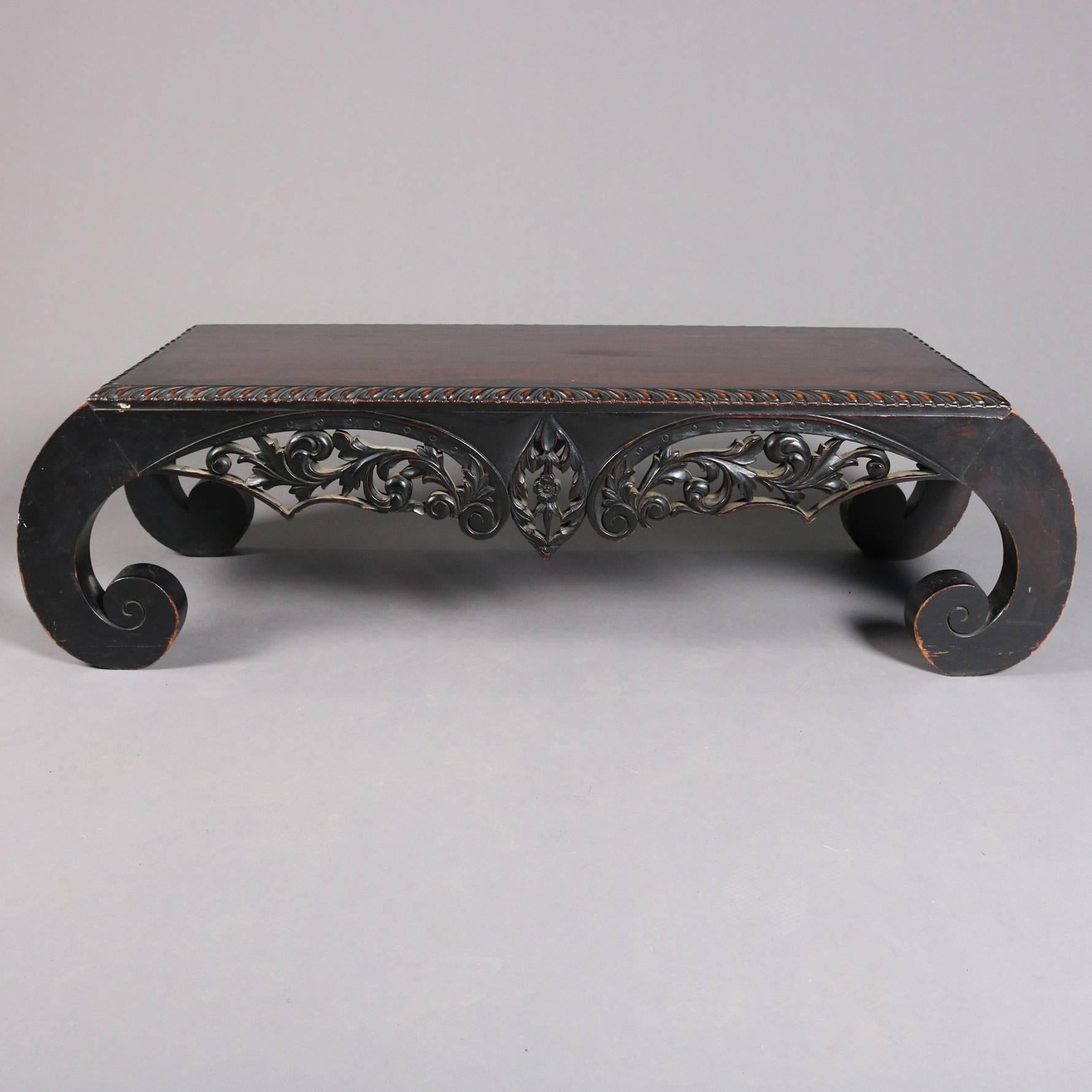 Antique Chinese Heavily Carved and Ebonized Tea Table, 20th Century 1