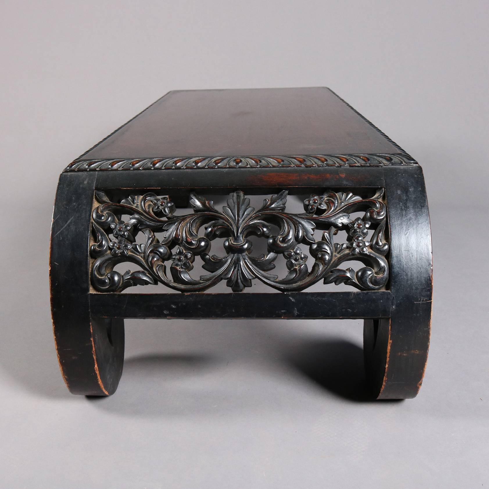 Antique Chinese Heavily Carved and Ebonized Tea Table, 20th Century 5