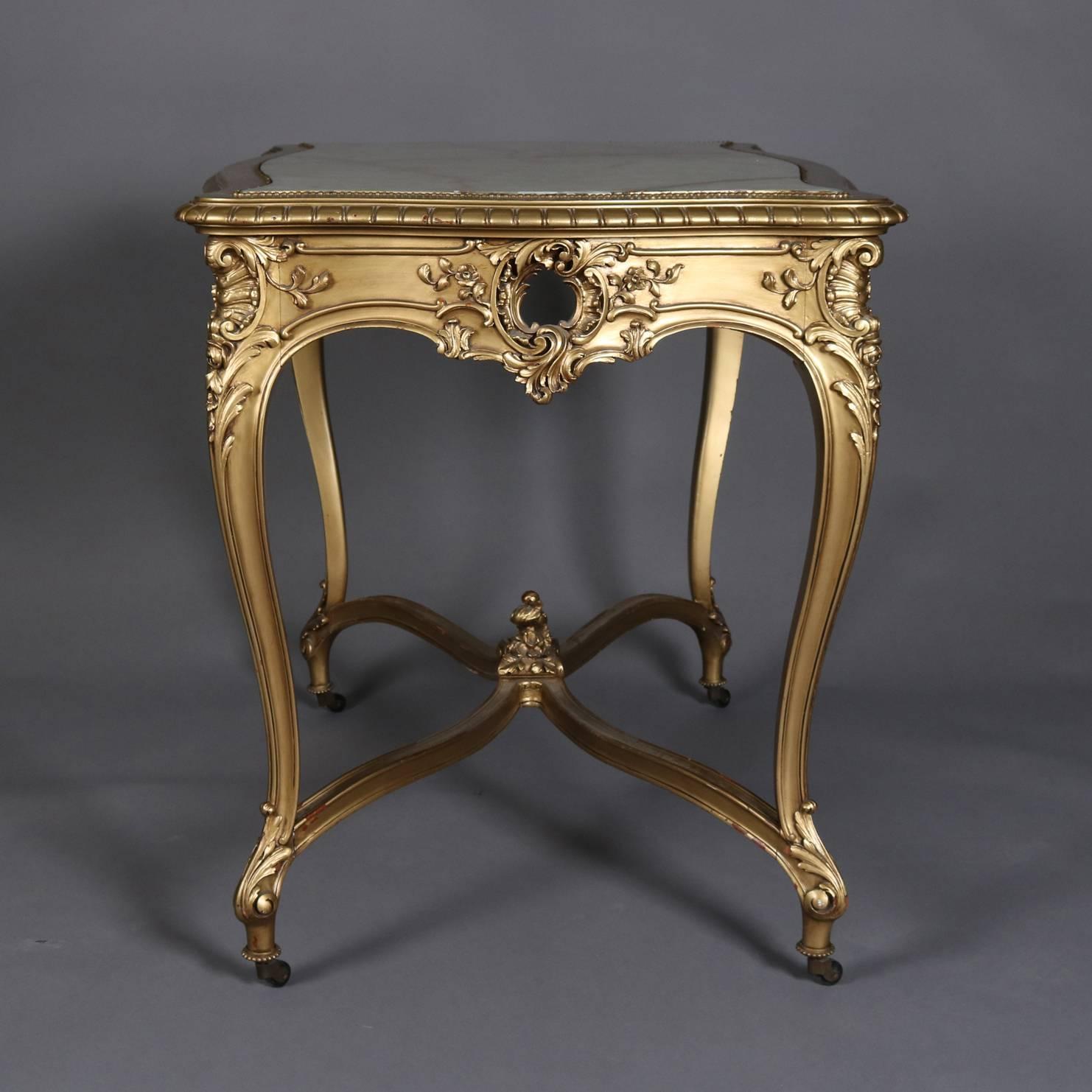 Antique French Louis XIV Giltwood and Onyx Centre Table, 19th Century 3