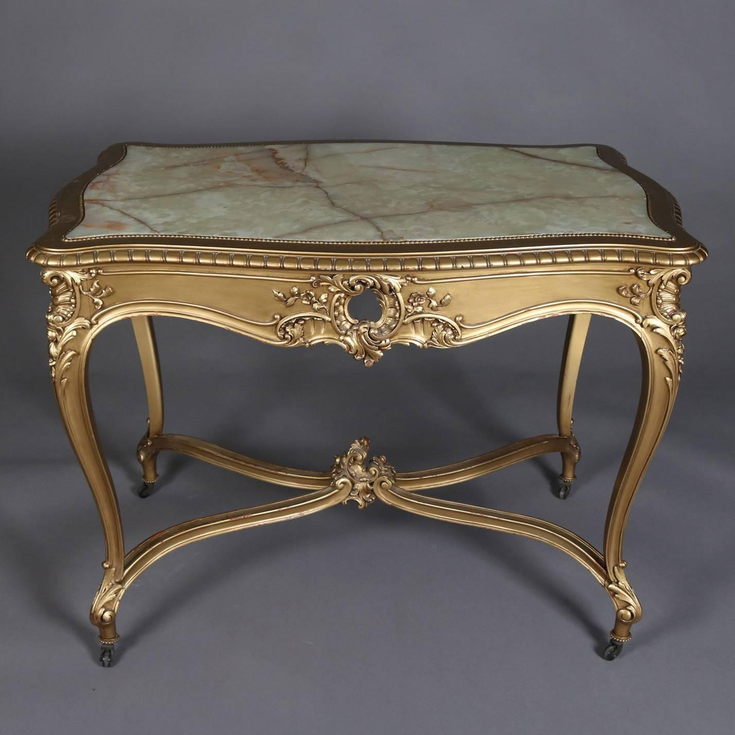Rococo Antique French Louis XIV Giltwood and Onyx Centre Table, 19th Century