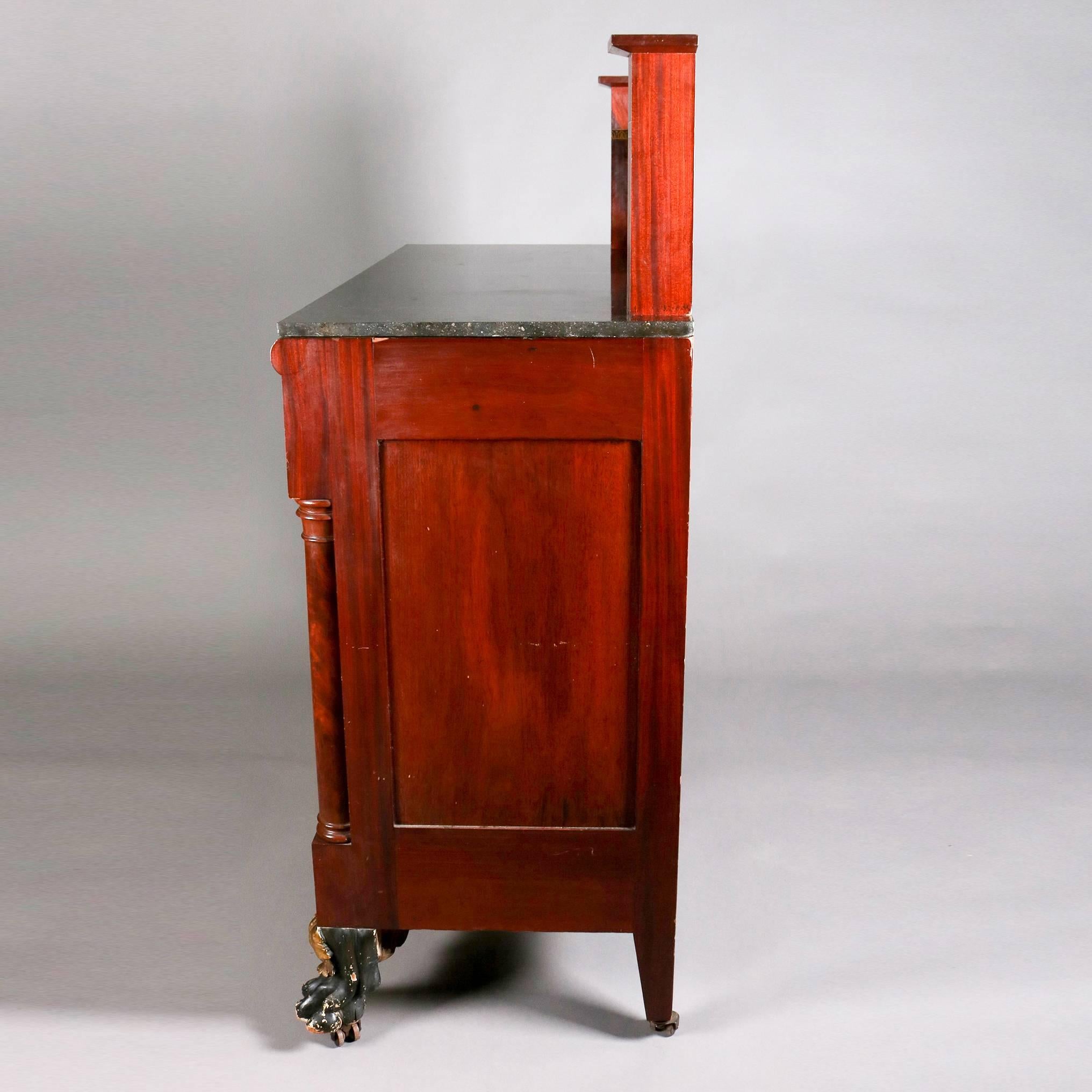 Antique Meeks Co. Classical Empire Flame Mahogany Pier Table Sideboard