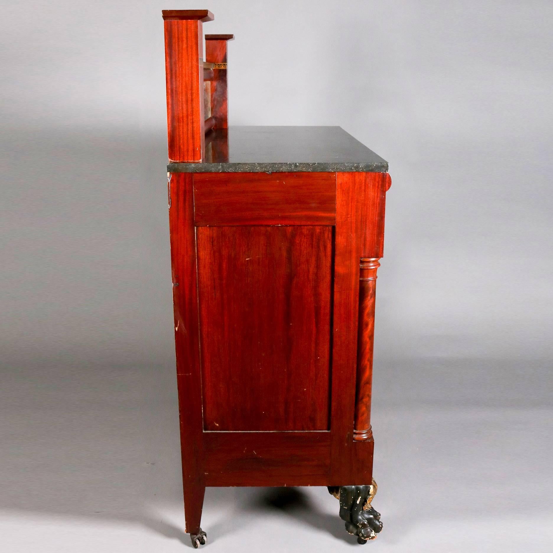 Antique Meeks Co. Classical Empire Flame Mahogany Pier Table Sideboard