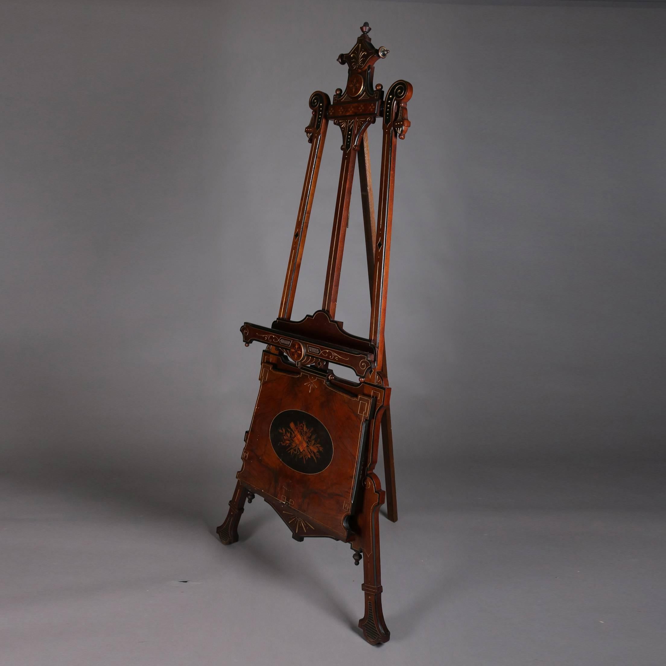 Antique Renaissance Revival Killian Brothers Ebonized Burled Walnut Easel In Good Condition In Big Flats, NY