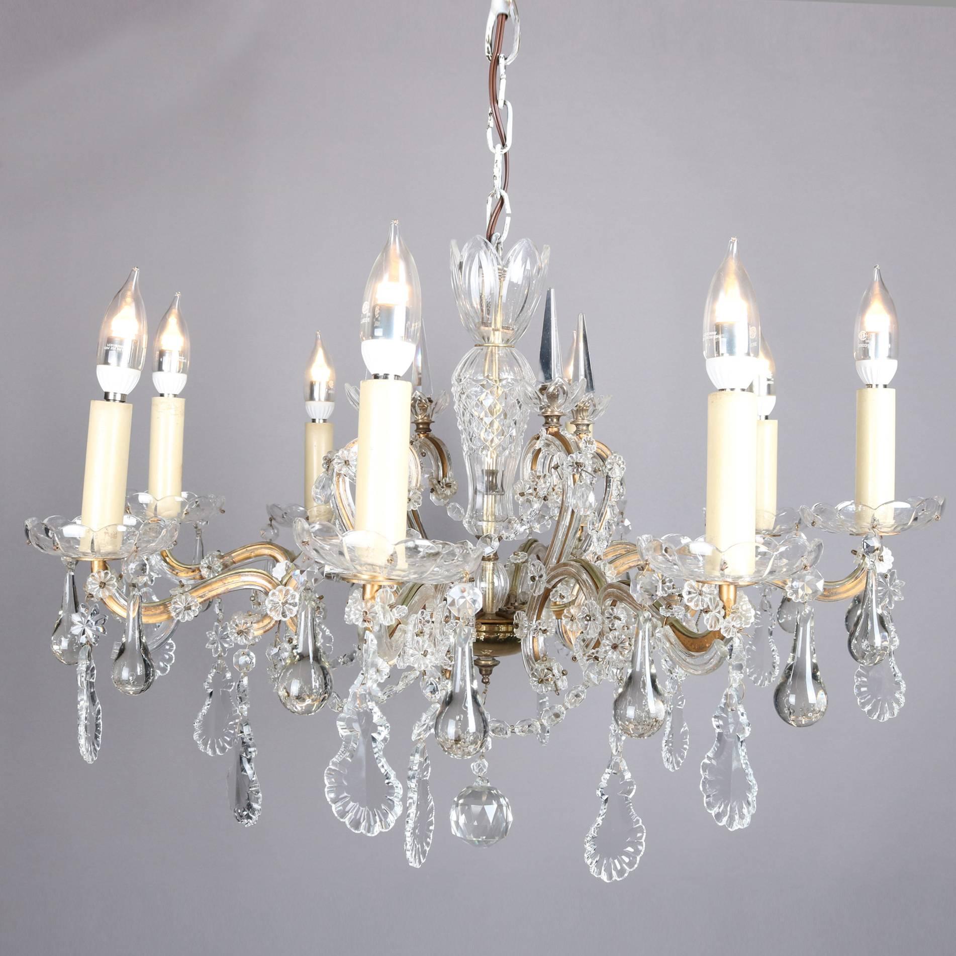 Continental French Bronze and Cut Crystal Eight-Arm Chandelier, 20th Century In Good Condition In Big Flats, NY